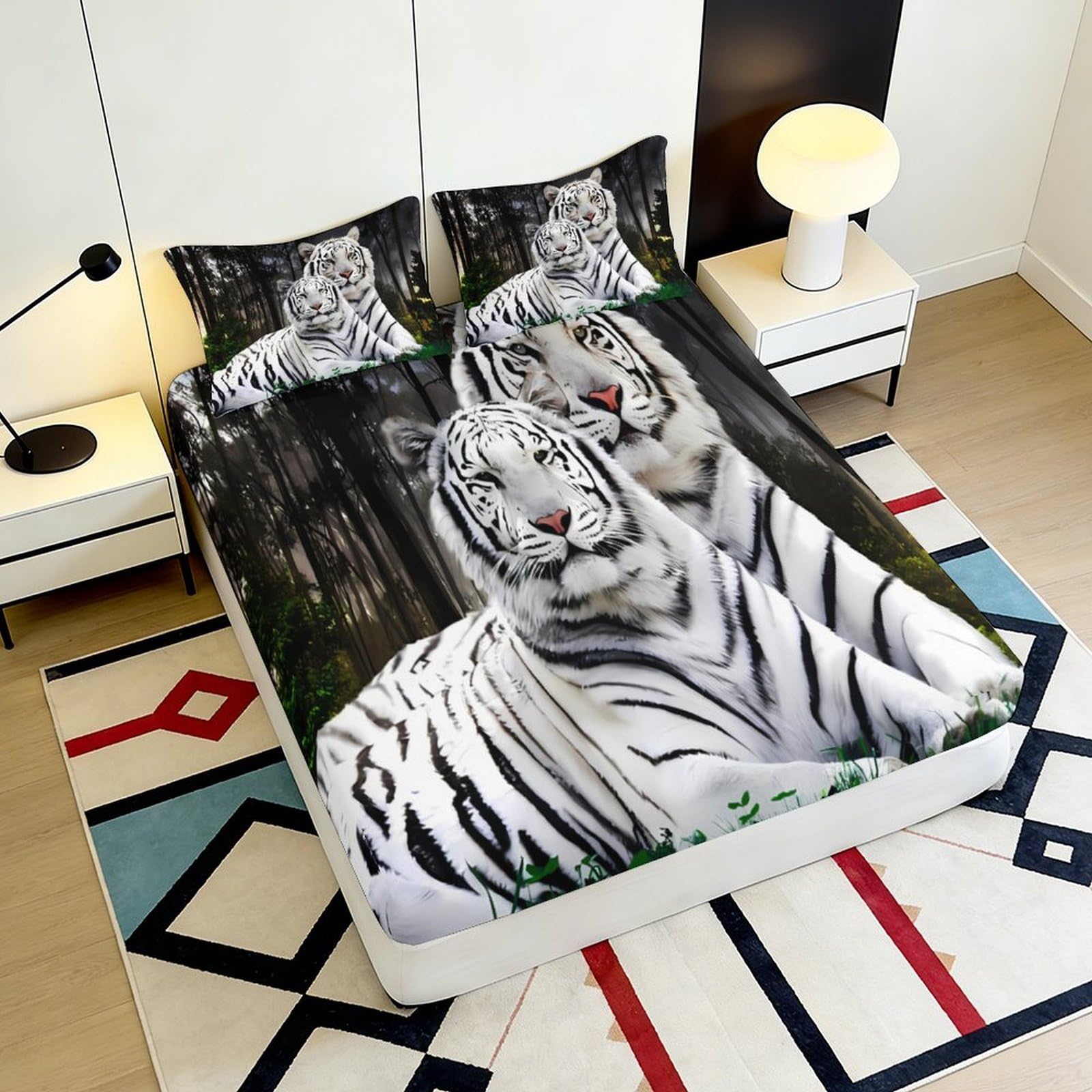 Lenzuolo con angoli con stampa 3D, motivo tigre, in microfibra, antiscivolo, decorazione per la casa