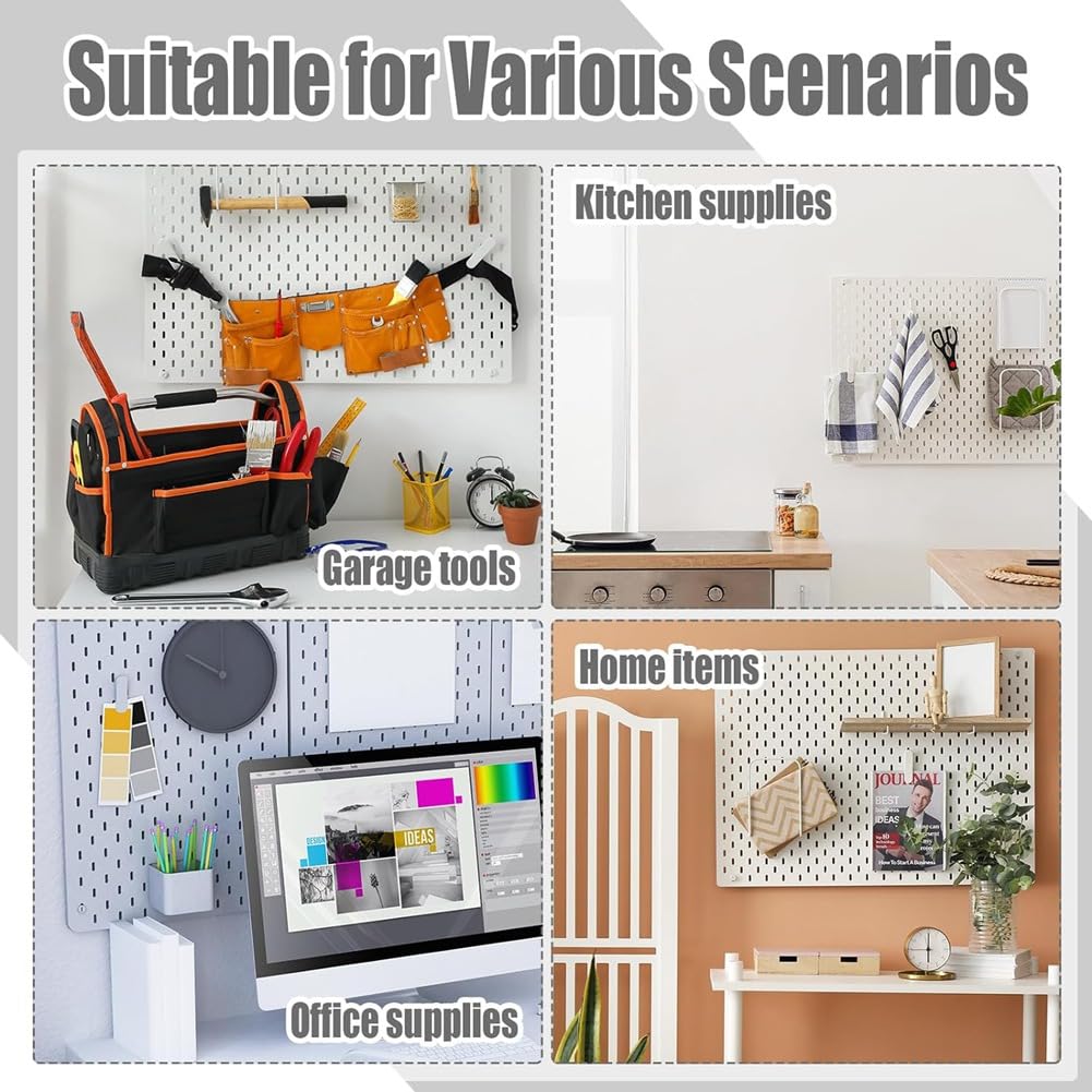 Gokoti Metal Peg Board Hook Accessories Set - 12 Piece Long Storage Tool Hooks for Home Waterproof, White - Image 3