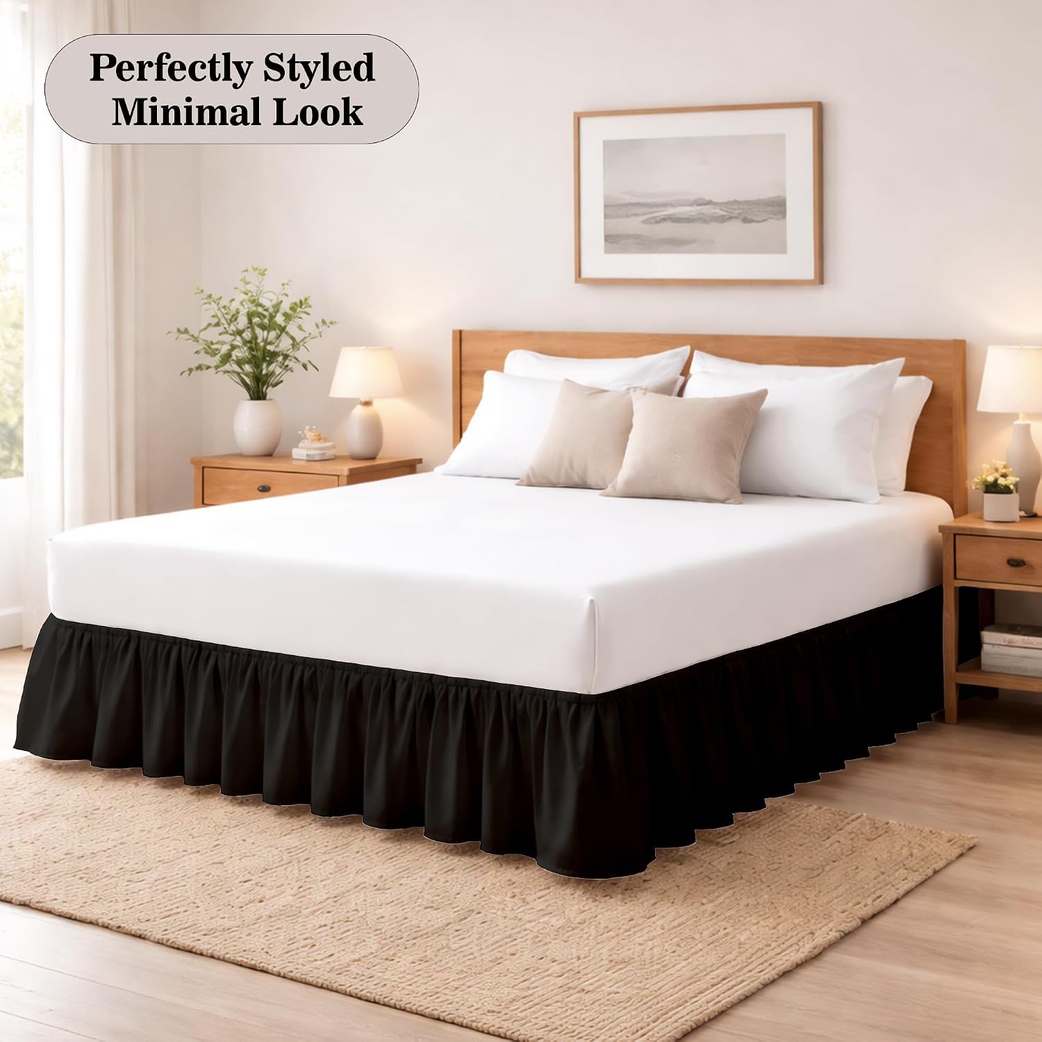 King Ruffled Bed Skirt 16 Inch Drop 100% Microfiber - Black | Dust Ruffle with Platform, Ultra-Soft, Premium Hotel Quality Ruffled Skirt, Easy Fit Gathered Bedskirt
