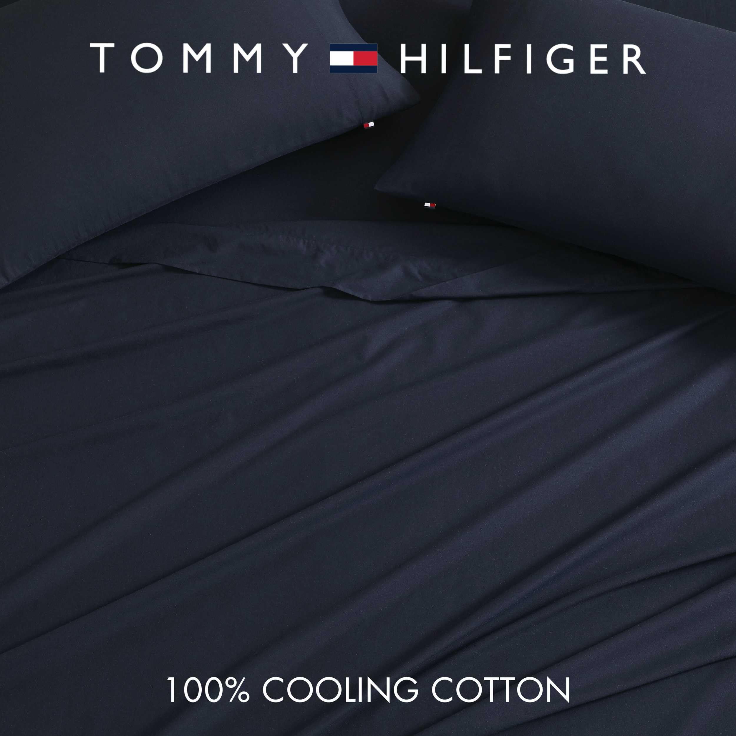 Tommy Hilfiger - Lenzuola per letto singolo, biancheria da letto in cotone traspirante con federa abbinata, set di biancheria da letto leggero, tasche profonde, elementi essenziali per dormitorio