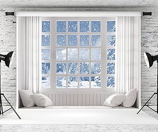 Kate 7Ã—5ft Winter Christmas Photo Backdrop Christmas White Window Snow Scene Xmas Studio Props for Christmas Party Decoration Picture Video