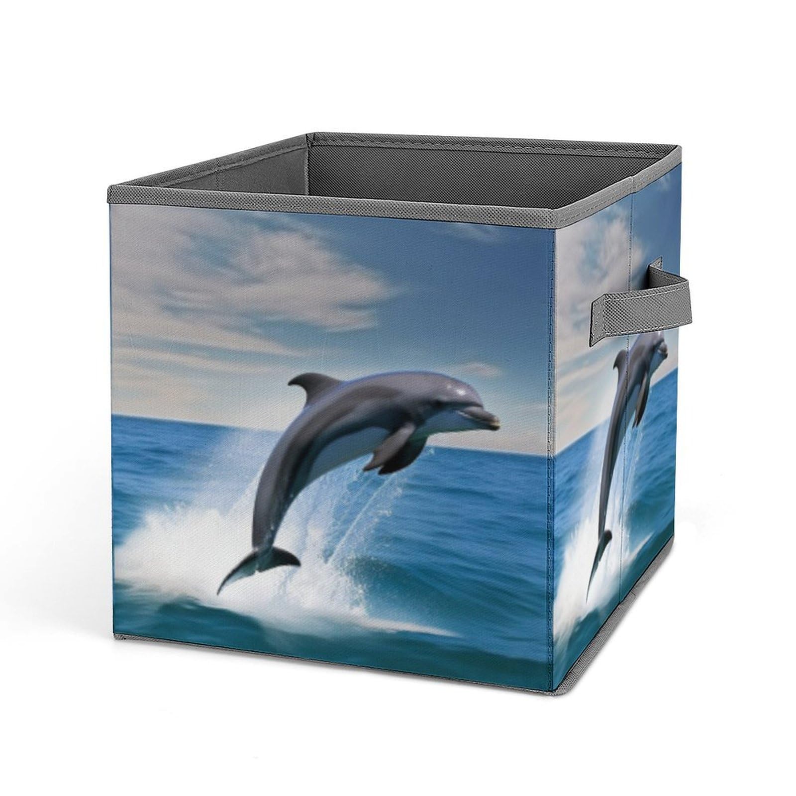 JTREHY Jumping Up Dolphins Printed Foldable Storage Box, 10.6 Inches Fabric Storage Box for Wardrobe, Bedroom, Utility Room