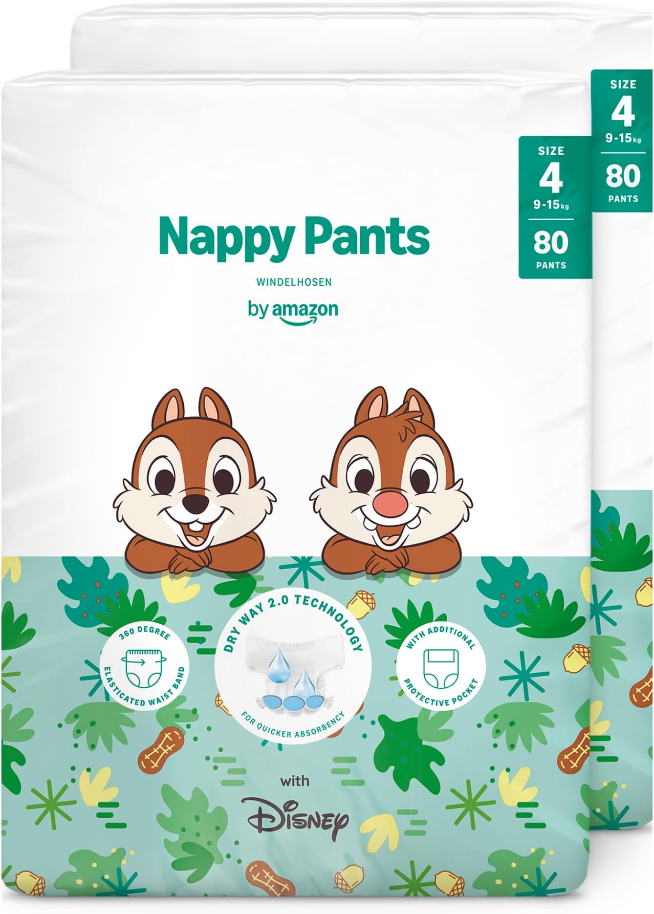 by Amazon Disney Nappy Pants, Size 4 (9-15 kg), 160 Count (2 Packs of 80), White - Monthly Pack (Previously a Mama Bear brand, same product)