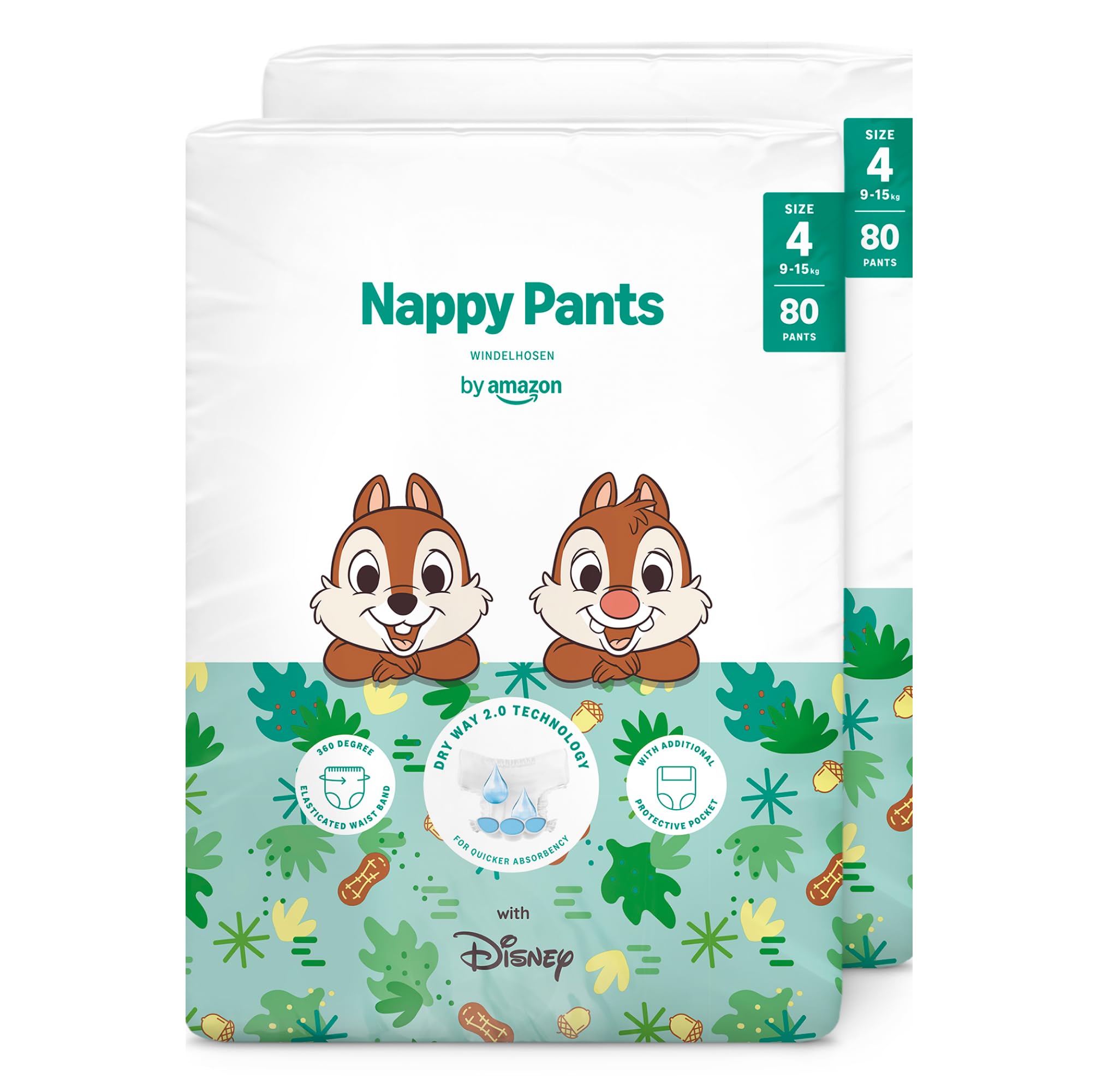 by Amazon, Pannolini Mutandina Disney, Taglia 4 (9kg-15kg), 160 Pezzi (2 Confezioni da 80), Bianchi - Confezione Mensile (in Precedenza un Marchio Mama Bear, Stesso Prodotto)