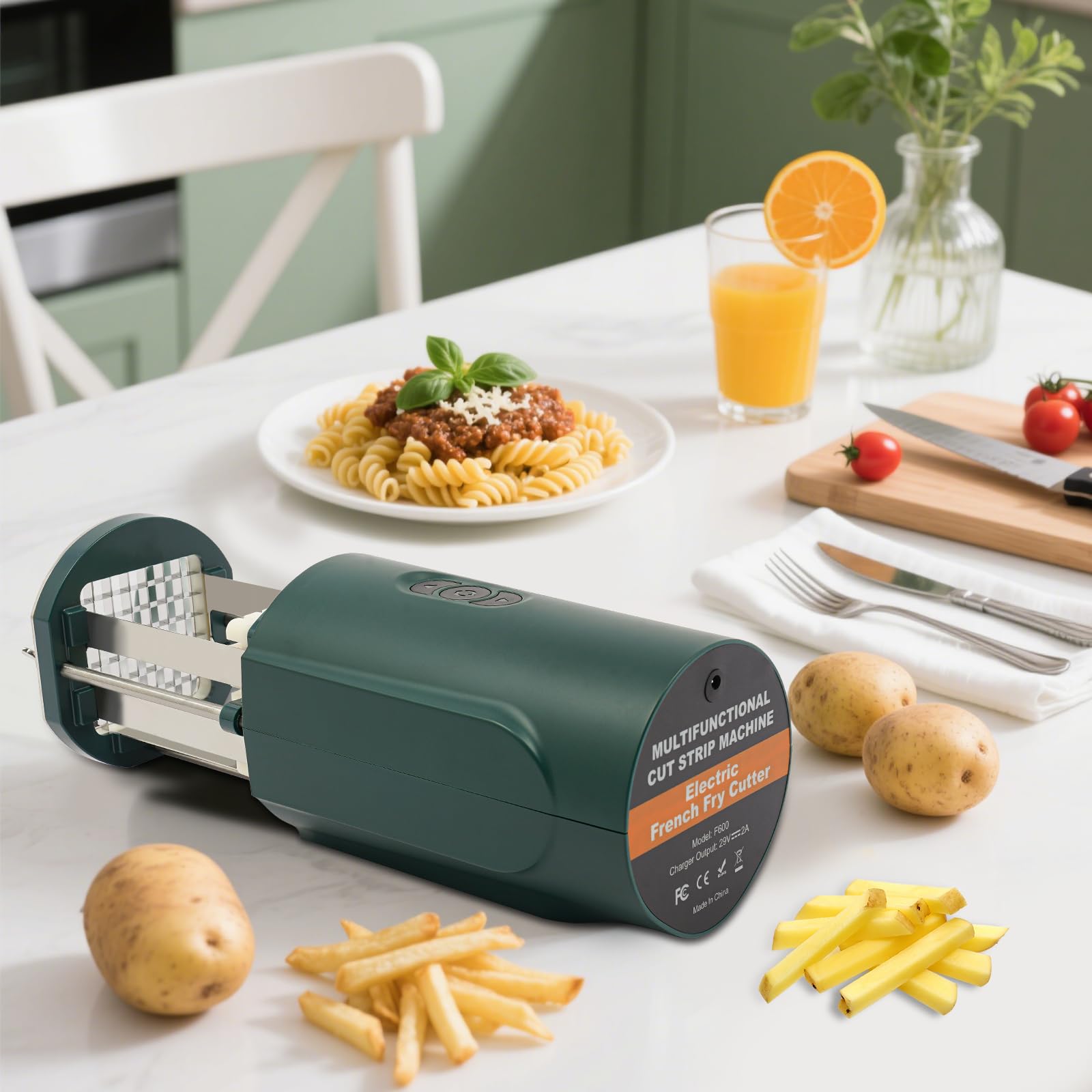 Coupe-frites électrique en acier inoxydable multifonction avec lames de 12 et 8 mm, pour pommes de terre, carottes, concombres