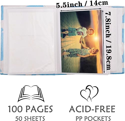 Vista 33 de Small Photo Album for Kids, 100 Pockets 4x6 Bookshelf Baby Picture Album, Slip-in Linen Cover Photo Book for Family(Fish)