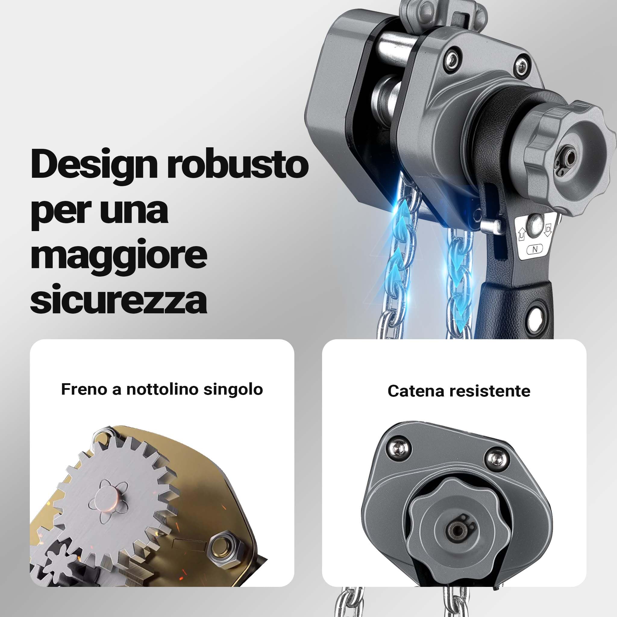 Wiltec Mini paranco a catena manuale VM0.5 fino a 500 kg, altezza di sollevamento di 1,5 m, in alluminio, per il sollevamento di carichi pesanti