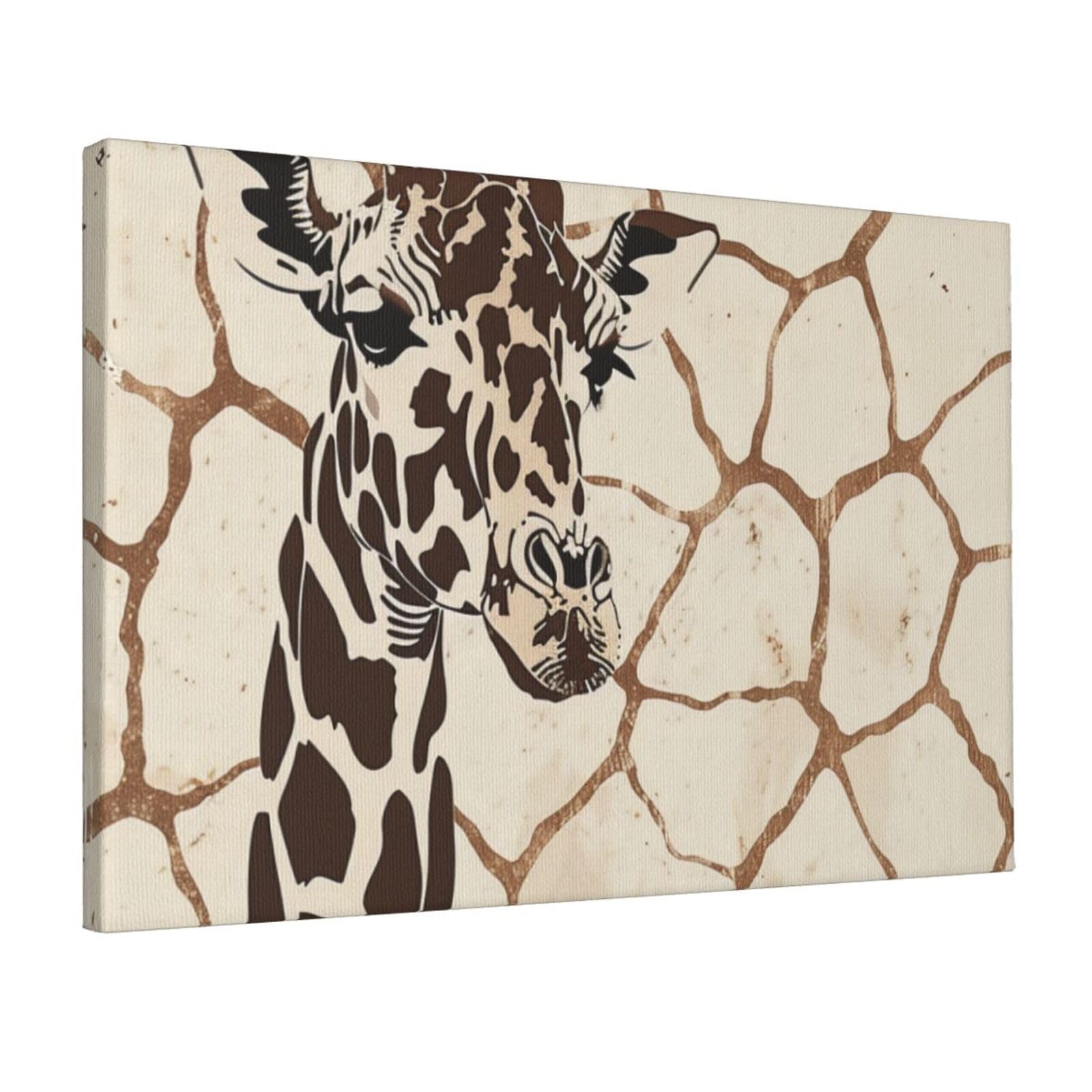 YKLJG Giraffe Print Printed Wall Art Canvas Prints 45x30 CM Wooden Framed Picture Painting Artwork for Bedroom Kitchen Home Office Decor