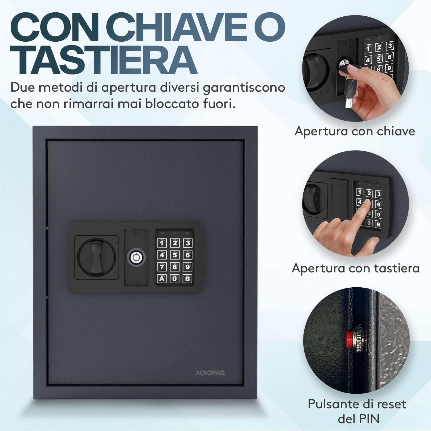 Acropaq Cassetta portachiavi con codice - Per un massimo di 48 chiavi, 48 portachiavi inclusi, Armadietto portachiavi sicuro per la conservazione delle chiavi, Nero - Portachiavi da parete chiuso