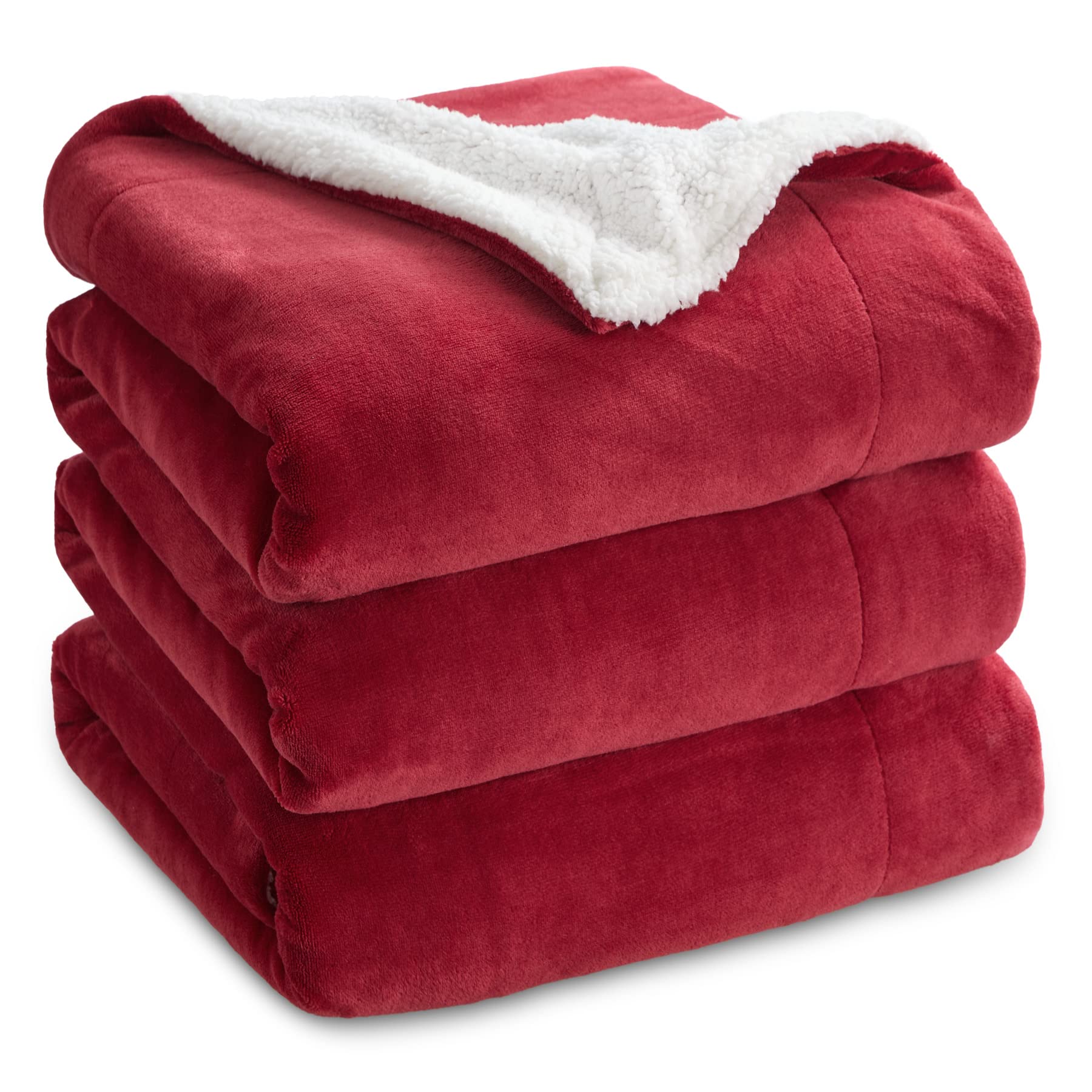 Bedsure Sherpa Fleece Bed Blankets Queen Size - Red Burgundy Maroon Wine Thick Fuzzy Warm Soft Large Queen Blanket for Bed, 90x90 Inches