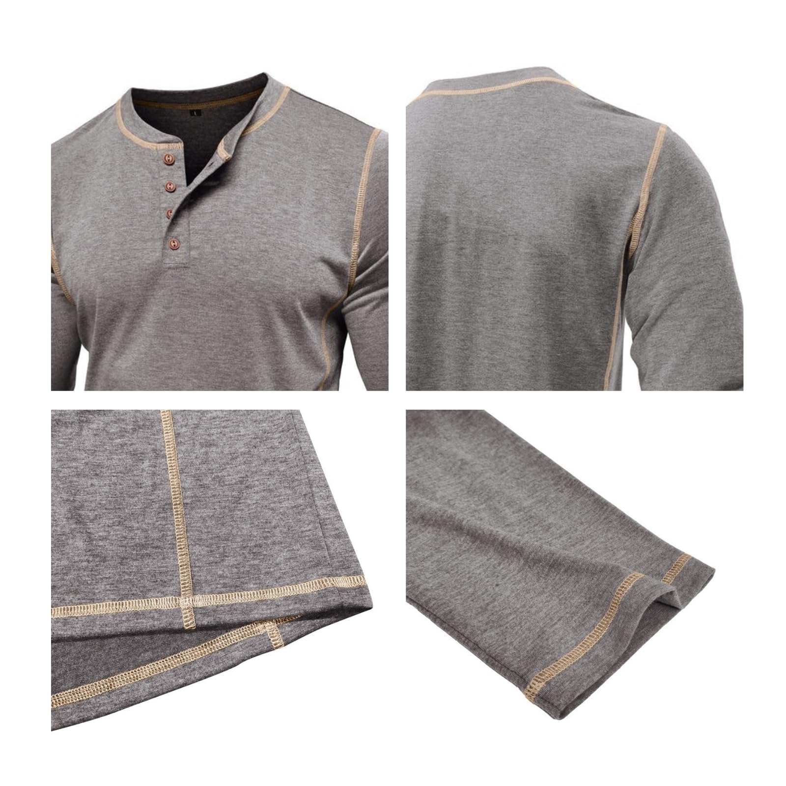 LAOARA T Shirt Uomo Maglietta Manica Lunga Cotone Slim Fit Henley Tshirt Maglia Bottone Magliette M-2XL
