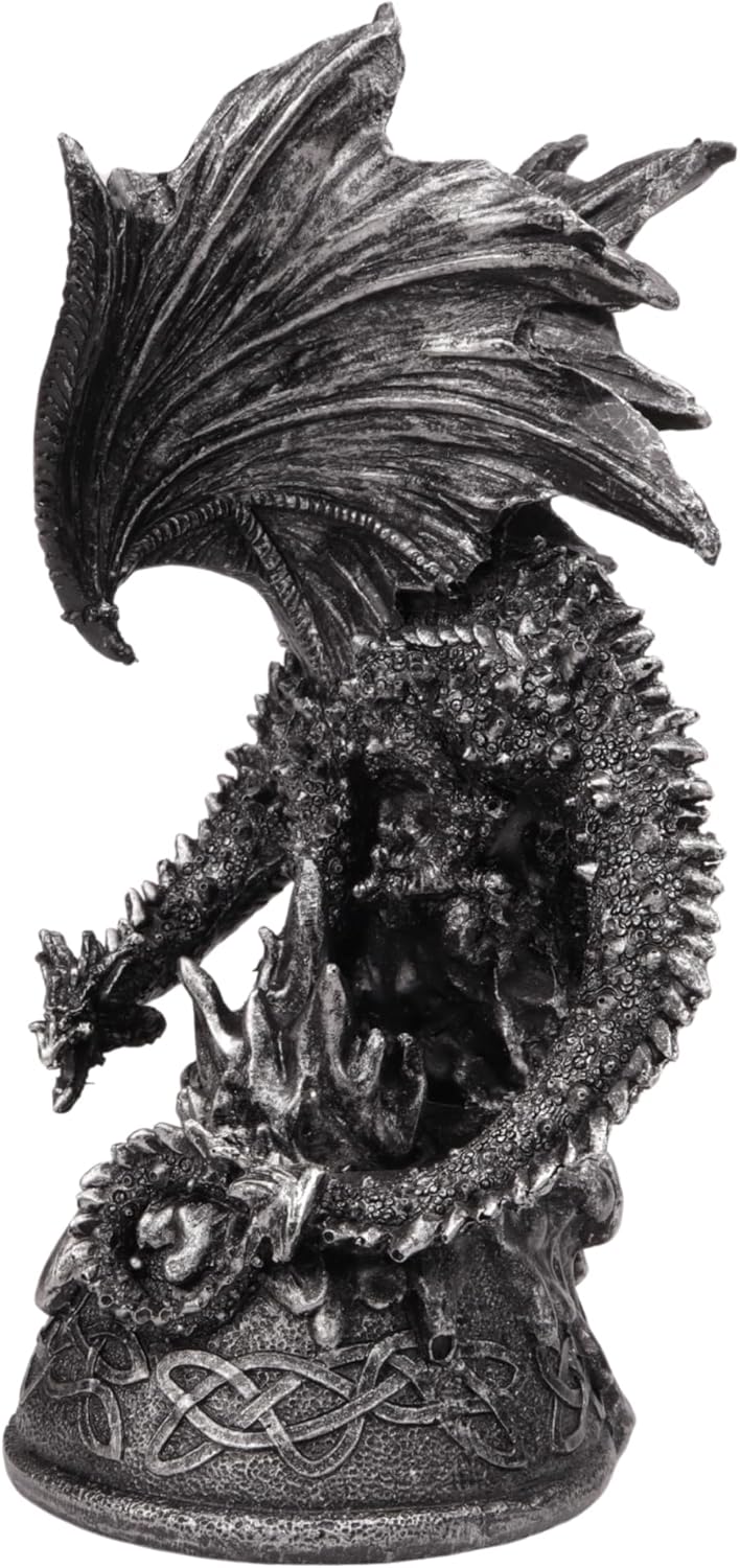 Needzo Metallic Fantasy Dragon Figurine with Stand, Unique Collectible Statue for Bookshelves, 8 x 4 Inches - Image 2