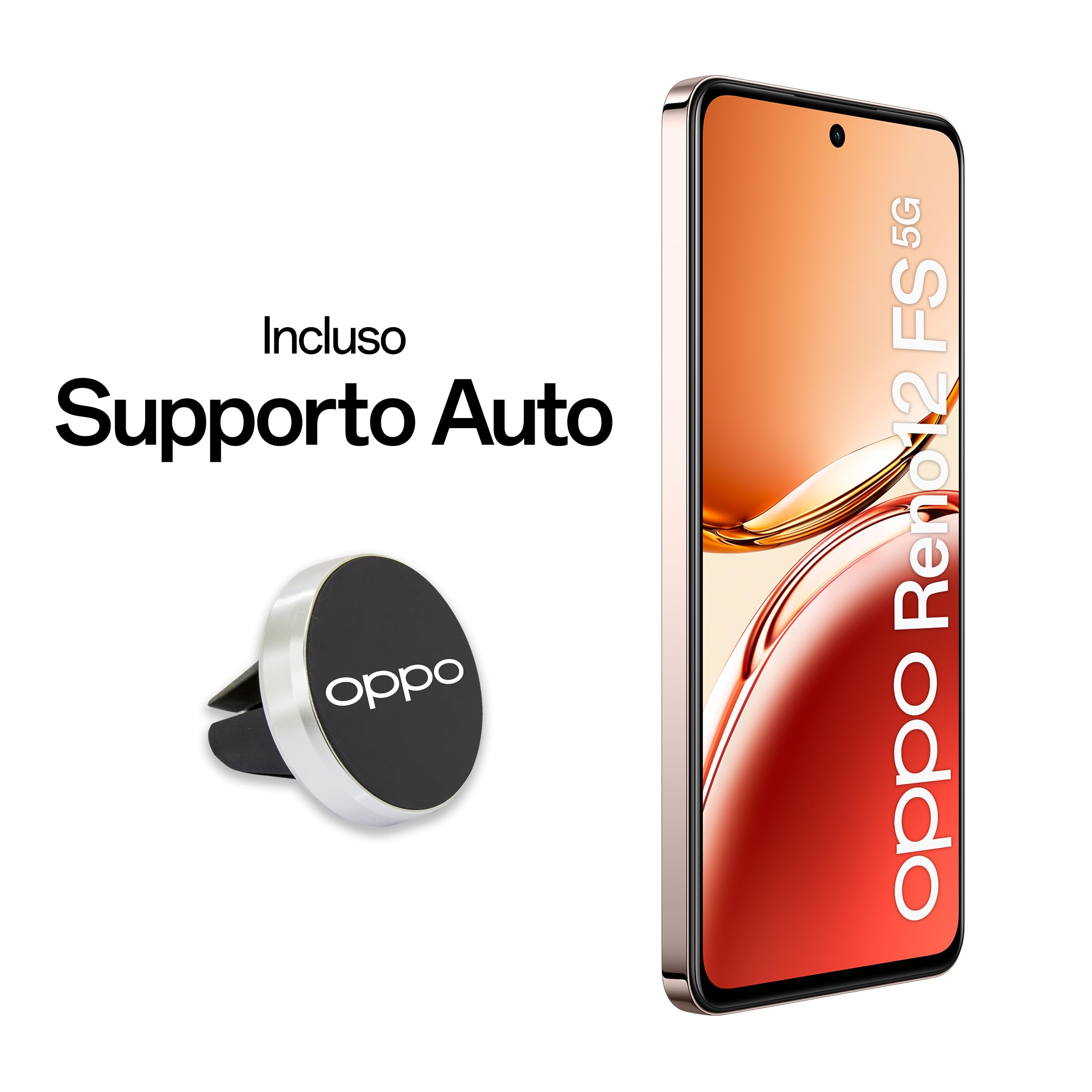 OPPO Reno12 FS 5G AI Smartphone, Tripla fotocamera 50+8+2MP, Selfie 32MP, Display 6.67” 120HZ AMOLED FHD+, 5000mAh, RAM 24GB (12+12) +ROM 512GB, Supporto Auto [Versione Italia], Amber Orange