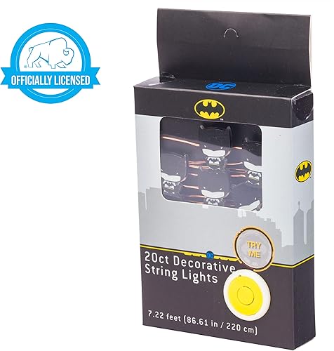 Miniatura 7 de Silver Buffalo DC Comics Batman Chibi - Cadena de luces decorativas de 20 quilates, 7 pies de largo, LED blanco cálido