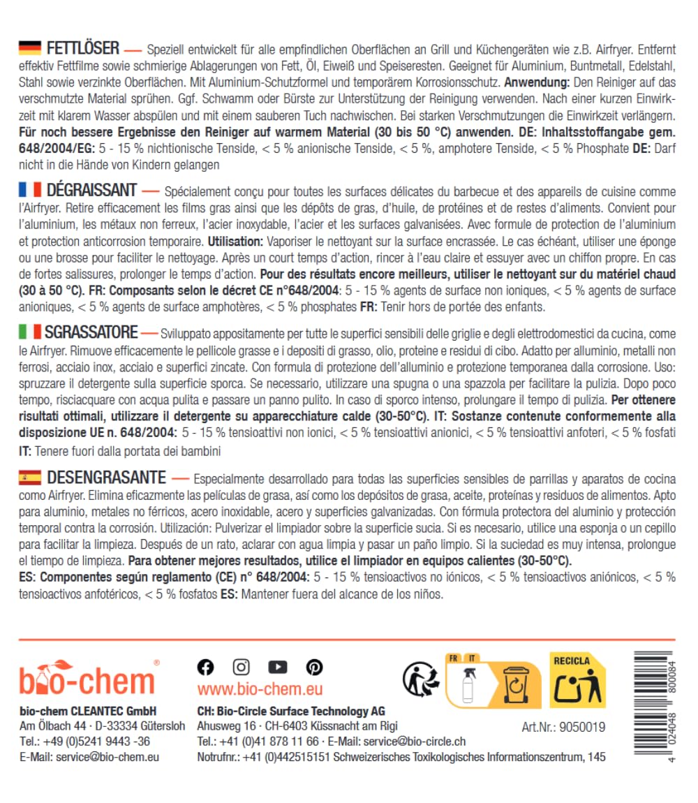 bio-chem BBQ-Cleaner ?rodek do czyszczenia grilla 750 ml + ?ciereczka z mikrofibry efektywne czyszczenie w profesjonalnej jako?ci spray piel?gnacyjny do rusztu do grilla, bezzapachowy i przyjazny