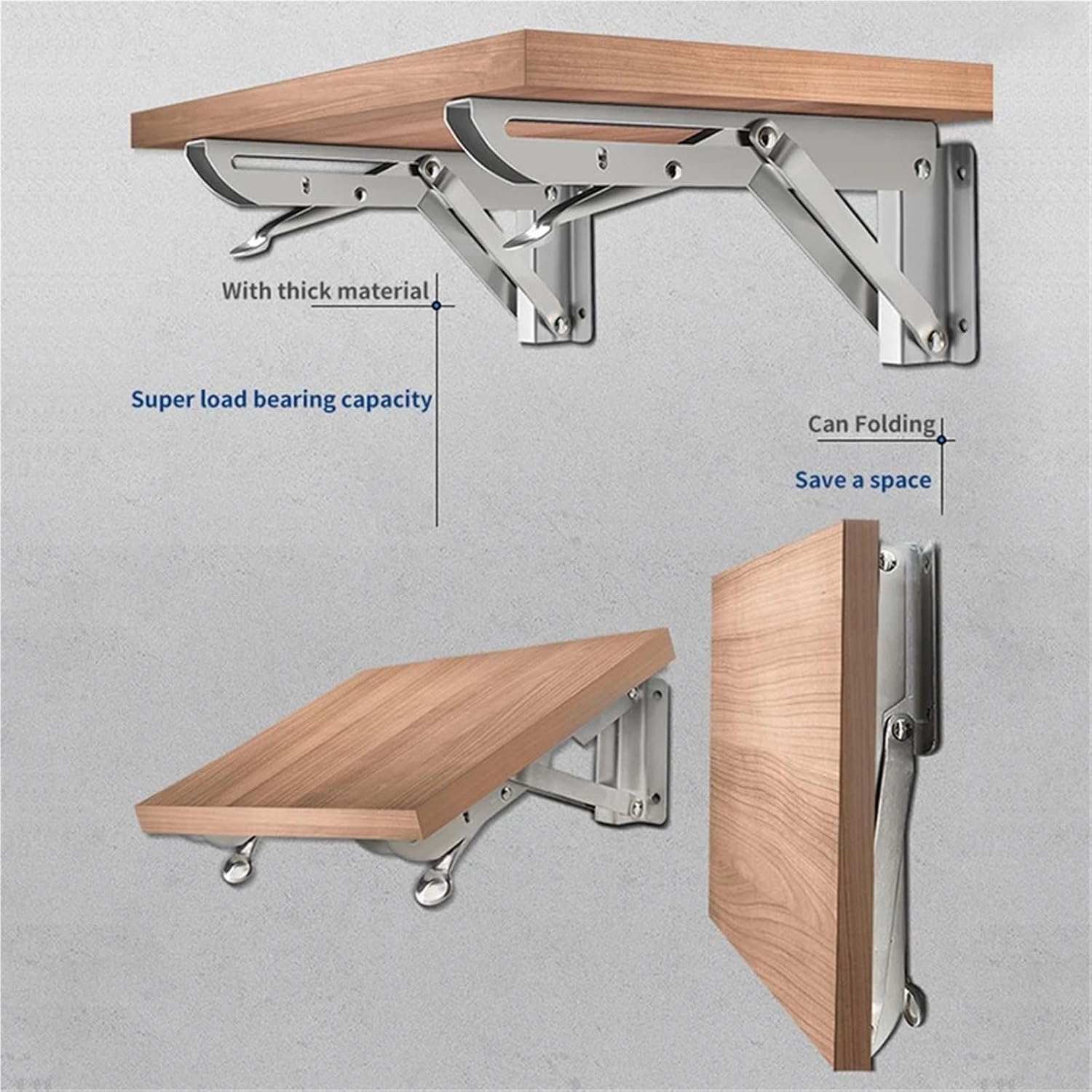 Angle Bracket, Stainless Steel 8-18 Inch Adjustable Folding Heavy-Duty Wall-Mounted Shelf Support Triangle 2-Pack(White-14 Inch)