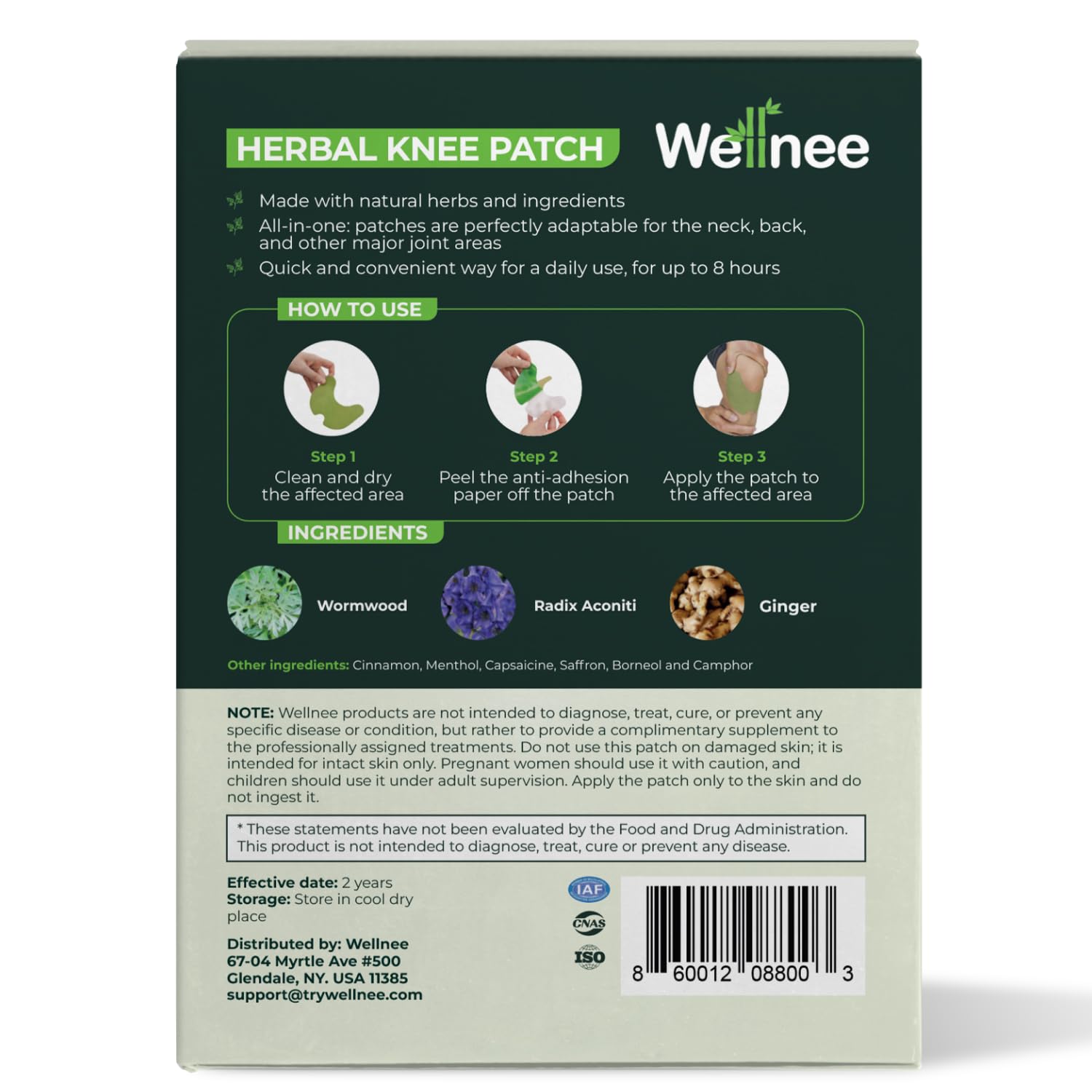 Wellnee Original Herbal Knee Patch – Plâtre Wellknee pour soutien du genou, du cou et du dos – Fabriqué avec des herbes naturelles et des ingrédients (30 coussins)