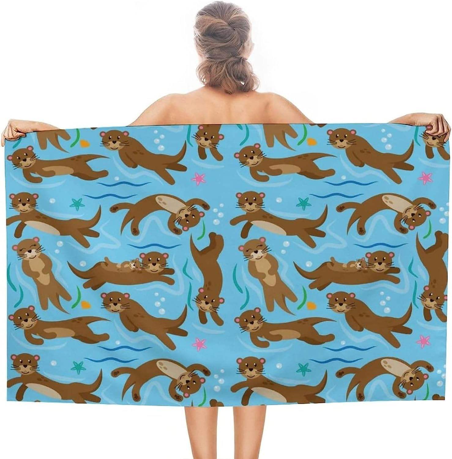 Telo da Spiaggia 200x200 cm 3D Lontra Teli Mare Microfibra Grande Lontra Asciugatura Rapida per Adulti e Bambini Asciugamano da Spiaggia per Yoga, Nuoto, Campeggio A581