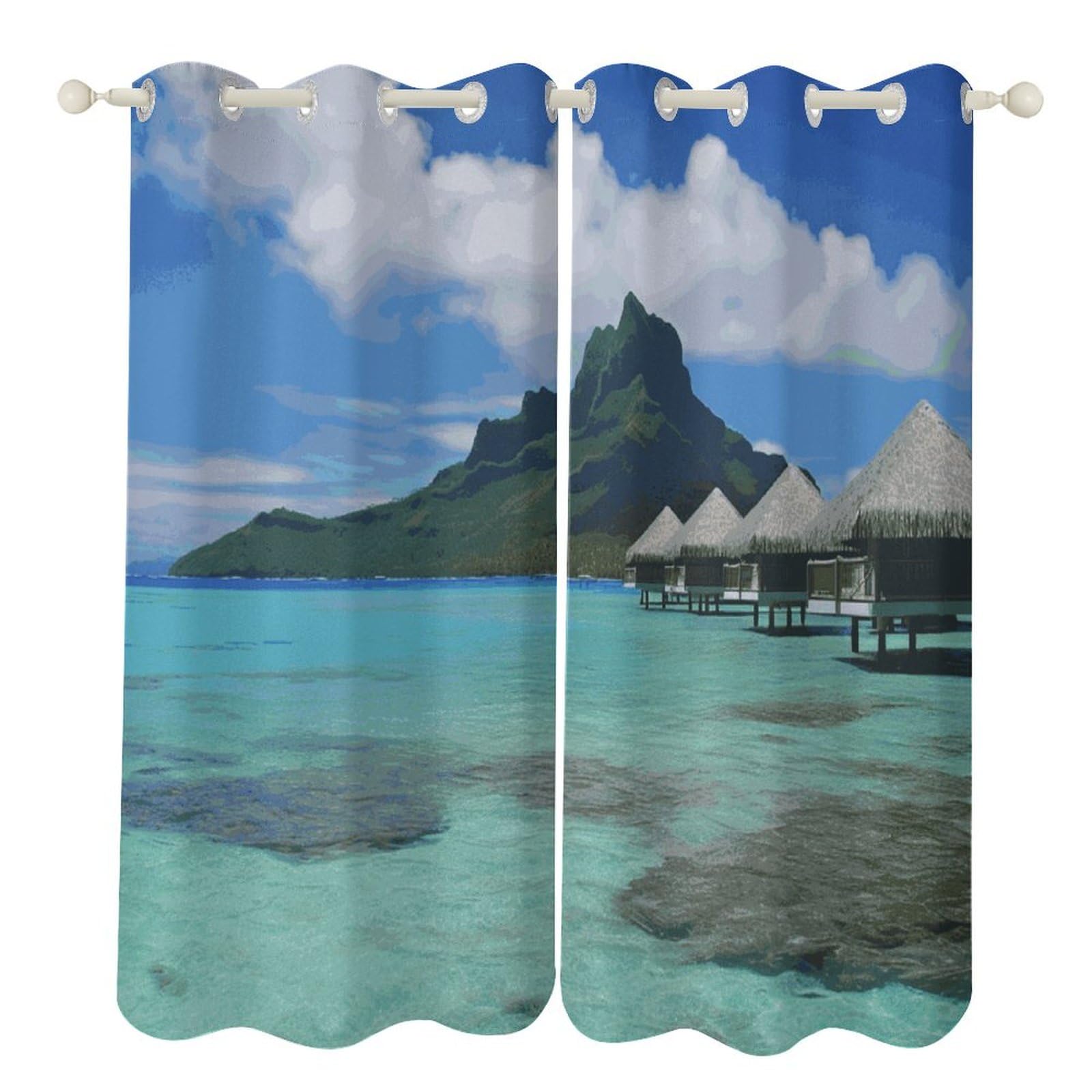 Rideaux occultants et isolants thermiques motif plage Tahiti