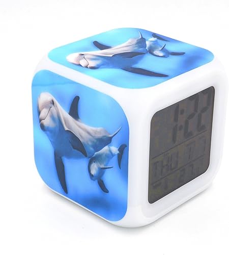 BOYAN Nueva familia de delfines LED despertador reloj de escritorio calendario snooze brillante LED despertador digital para adultos unisex niños