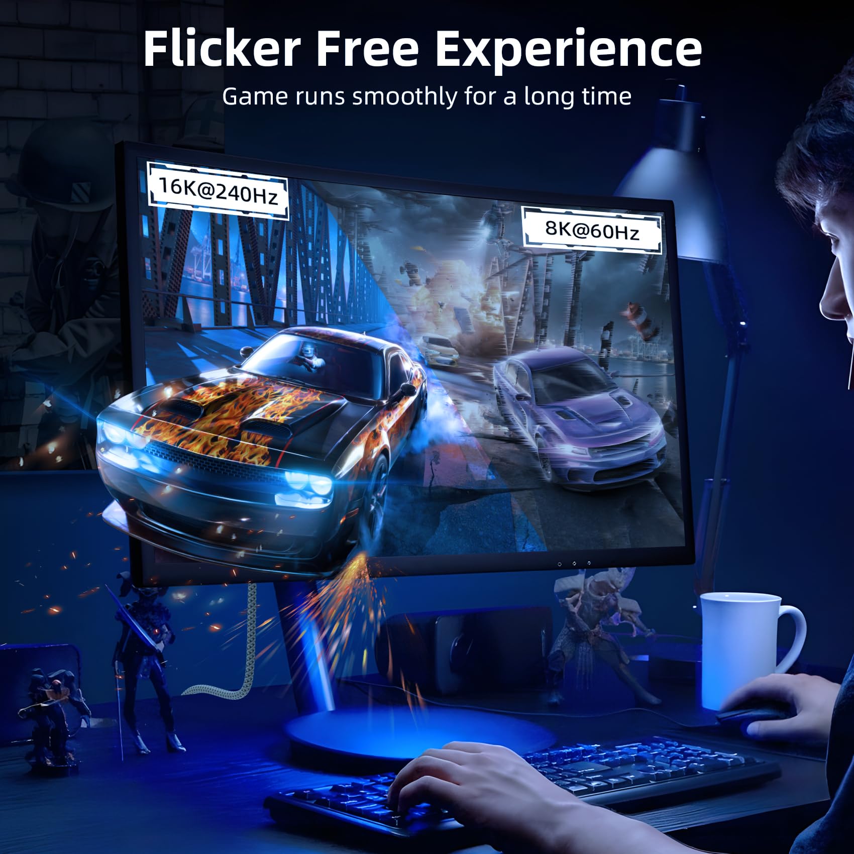 TEFLOTY 16K Cavo DisplayPort 2.1, Display Port Cavo 80Gbps 16K@60Hz, 8K@120Hz, 4K@240Hz/165Hz/144Hz, HDR, G-Sync, Cavo DP Compatibile con Scheda Grafica TV PC Gaming Monitor
