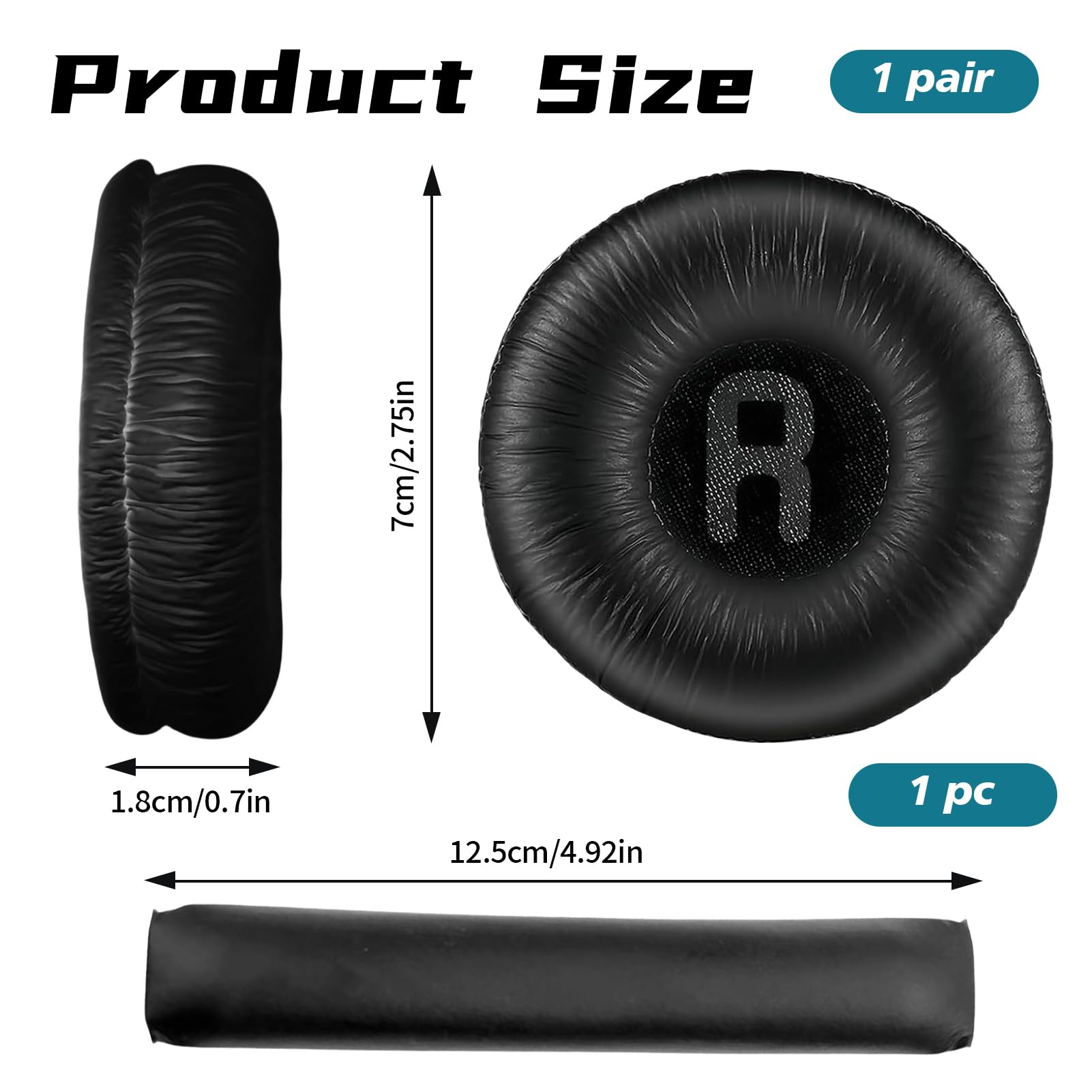 1 Paio Cuscinetti Cuffie e 1 Archetto di Ricambio per JBL Tune600 T500BT T450 T450BT JR300BT, (Non Compatibili con Tune600btnc) Copri Padiglioni Cuffie Universali 70mm con Memory Foam