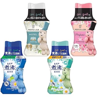 レノア アロマジュエル・煮沸レベル抗菌ビーズ ビーグマデザインお試しボトル 4種（ブルーミングブロッサム/ホワイトティー/SPORTS クールリフレッシュ/部屋 …