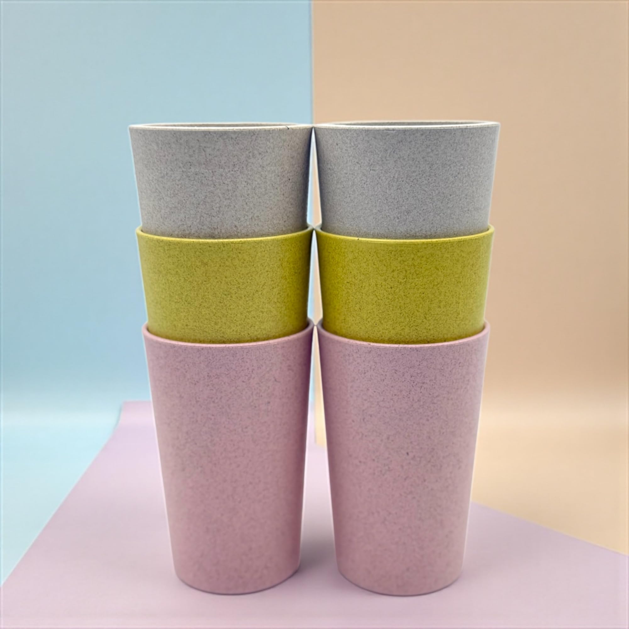 Happy Cove Reusable Husk Eco Friendly Picnic Glasses 250ml | Rice Husk and Bamboo Fibre | Pack of 6, Durable, Perfect for Outdoor Dining and Camping, Multicolour