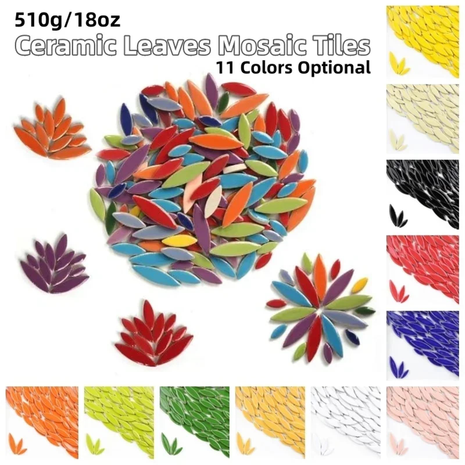 MEYTXOA Kit Mosaico Piastrelle a mosaico con foglie in ceramica da 510 g/18 once a forma di foglia in porcellana fai te in salice 3 formati Mix petalo spessore 4 mm/0,15 pollici