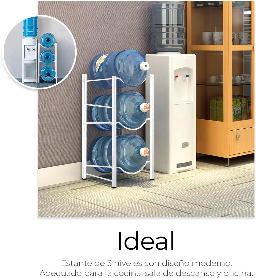 Comparison image showing a cluttered area without the rack versus an organized area with the Raganet 3-Bottle Storage Rack holding water bottles, demonstrating its space-saving benefits.