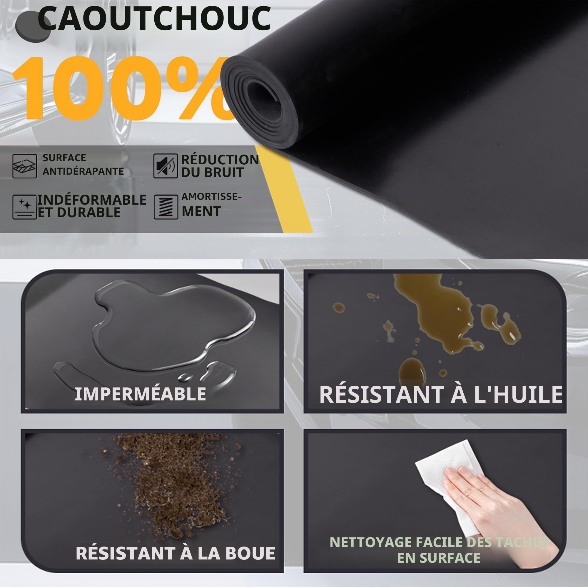 MYOYAY Tapis en Caoutchouc au mètre - 300x100 cm - Plaque en Caoutchouc de 3 mm - Tapis de Protection antidérapant - Tapis de Sol - Tapis de Protection de Sol Industriel, revêtement de Sol, Isolation