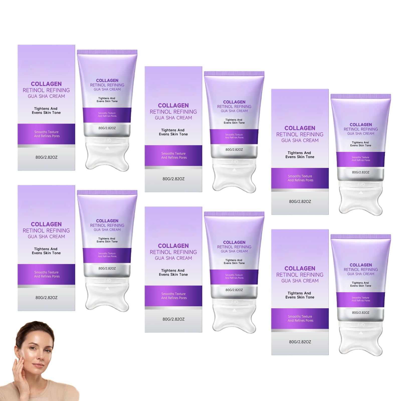 Krem do masażu szyi Gua Sha Collagen Retinol, nawilżający ujędrniający lift, wyrównuje odcień, wygładza teksturę i przycinanie porów na szyi, szczęce i czółenkach (6 sztuk)
