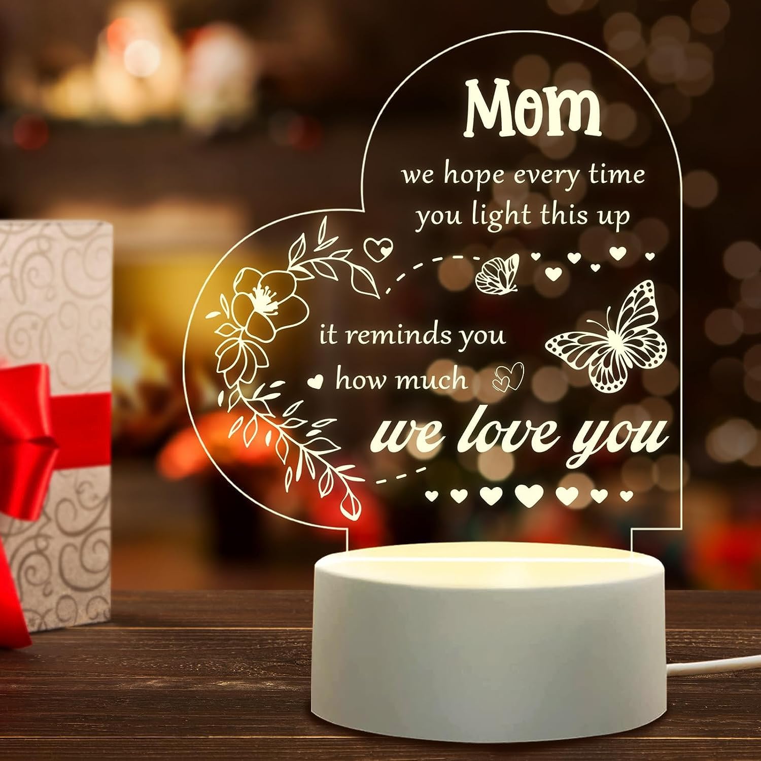 QYMCAT Gifts for Mom - Acrylic Engraved Night Lamp, Personalized Gift from Daughter or Son, Best for Mother's Day or Christmas