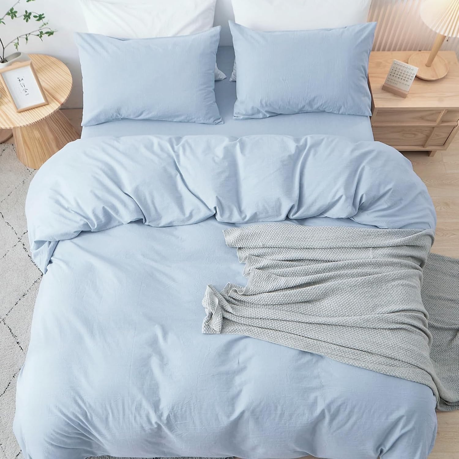 Duvet Cover 1 PC, Extra Long Staple Egyptian Cotton Quilt Cover, Soft, Breathable 1000 Series with Hidden Zipper Closure 100% Egyptian 90x90 (Full/Queen) Size Light Blue