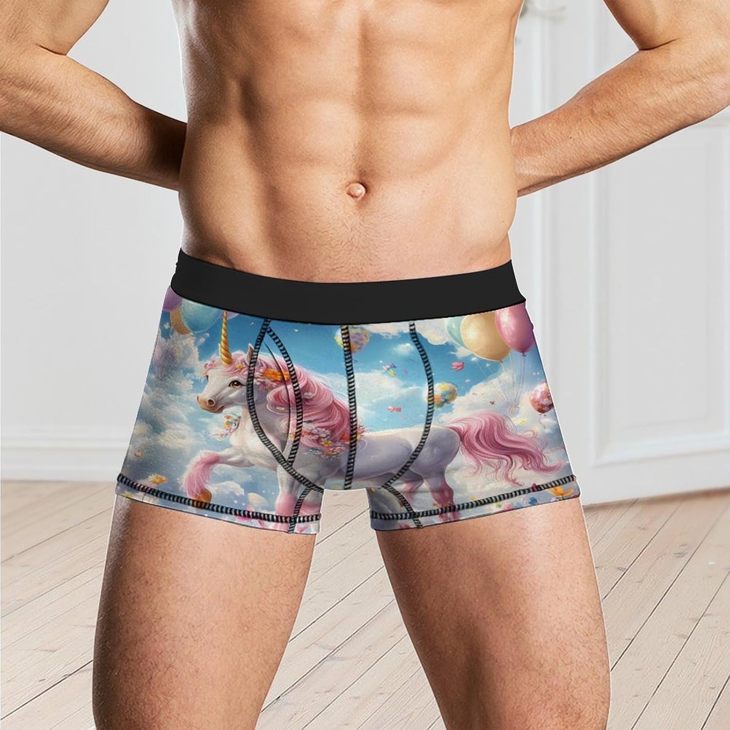 Cute Un-icorn Balloon Flower Mens Underwear Moisture-Wicking Boxer Briefs Breathable Shorts Underpants Trunks