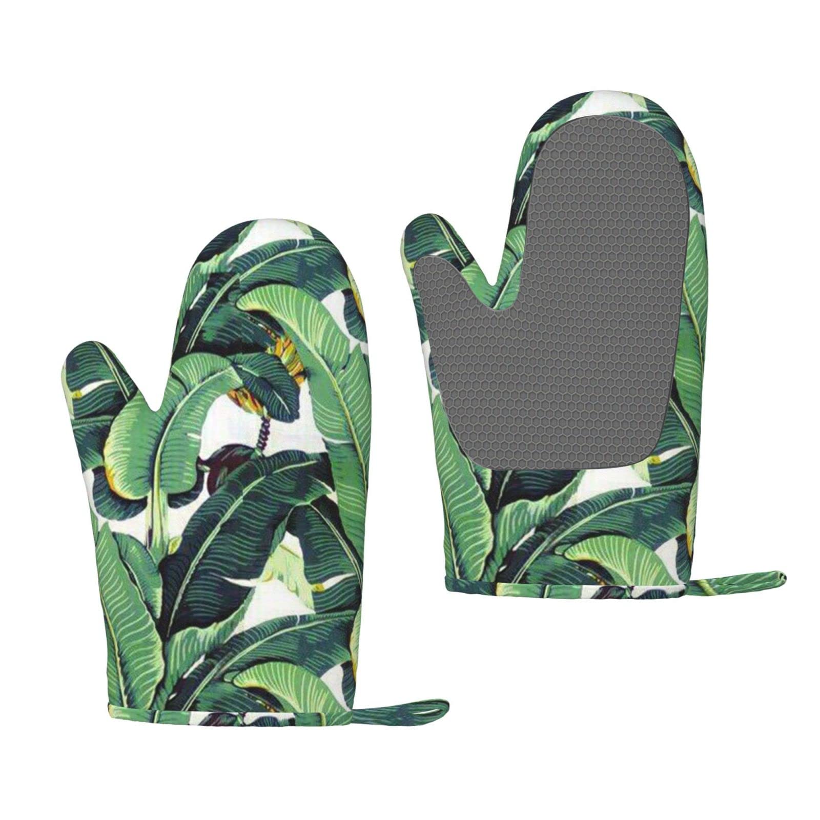 Gants de four en silicone imperméables résistants aux brûlures avec motif feuilles de palmier