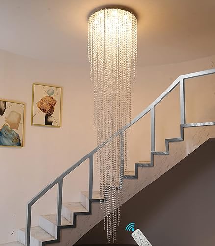 Lámparas colgantes modernas de cadena de cristal H102 pulgadas, techo alto, entrada, escalera, candelabros de cristal, adornos de cristal, lámpara