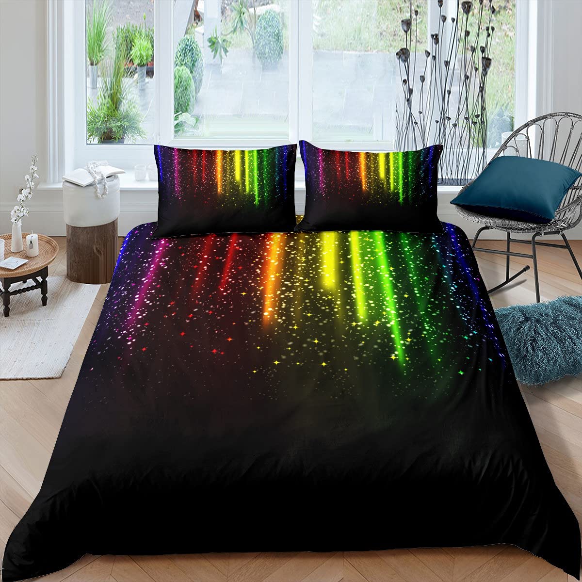 Loussiesd Abstract Ombre Duvet Cover Set Kids Teens Colorful Bedding Set Red Blue Green Yellow Bedding & Linen Set Room 3Pcs King Size,Zipper Boys — image 1