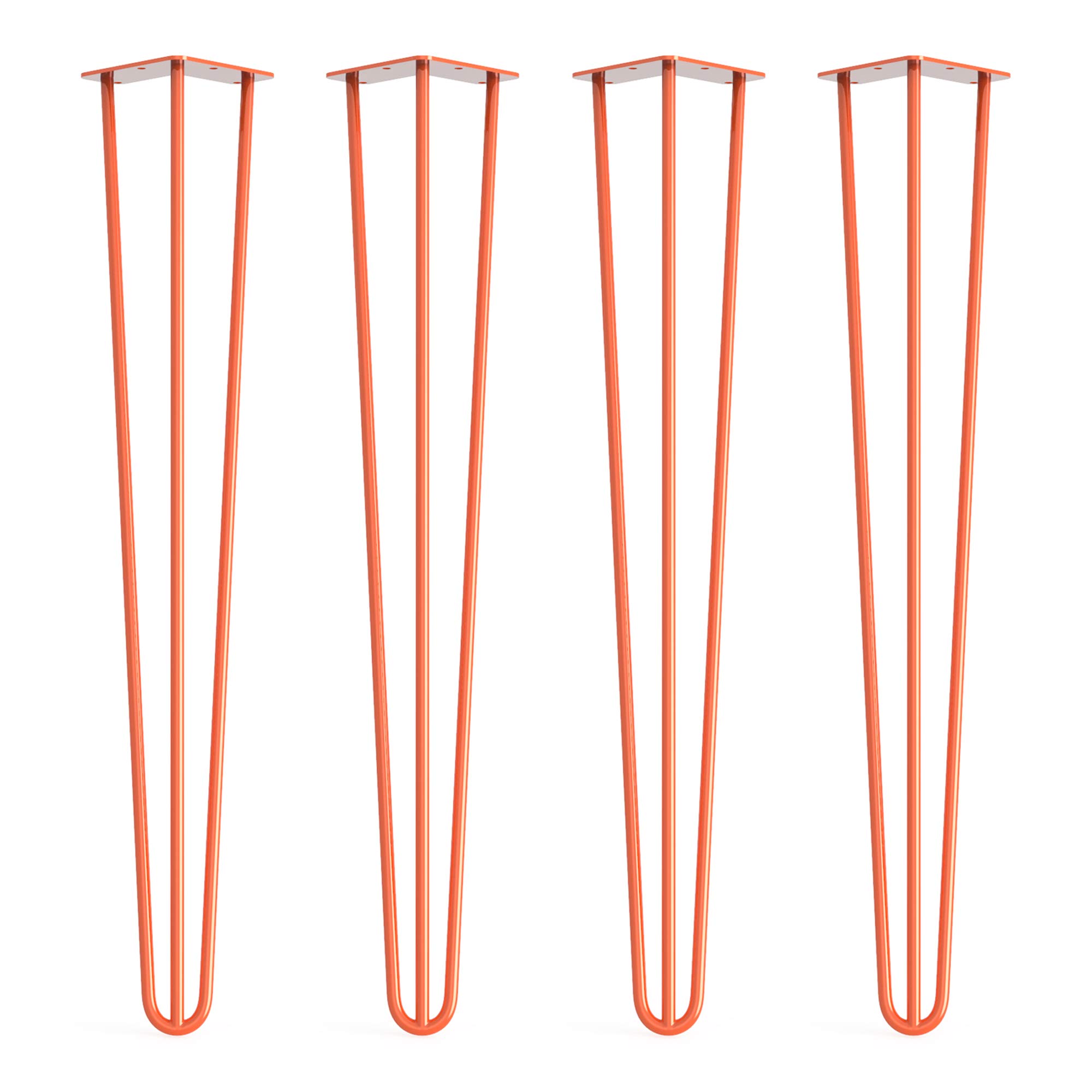 Dt Ironcraft Orange 4 X Hairpin Legs From - 71Cm 3 Rod / 10Mm, Colour With Floor Protector Feet & Screws - Standard Desk, Dining Table Legs