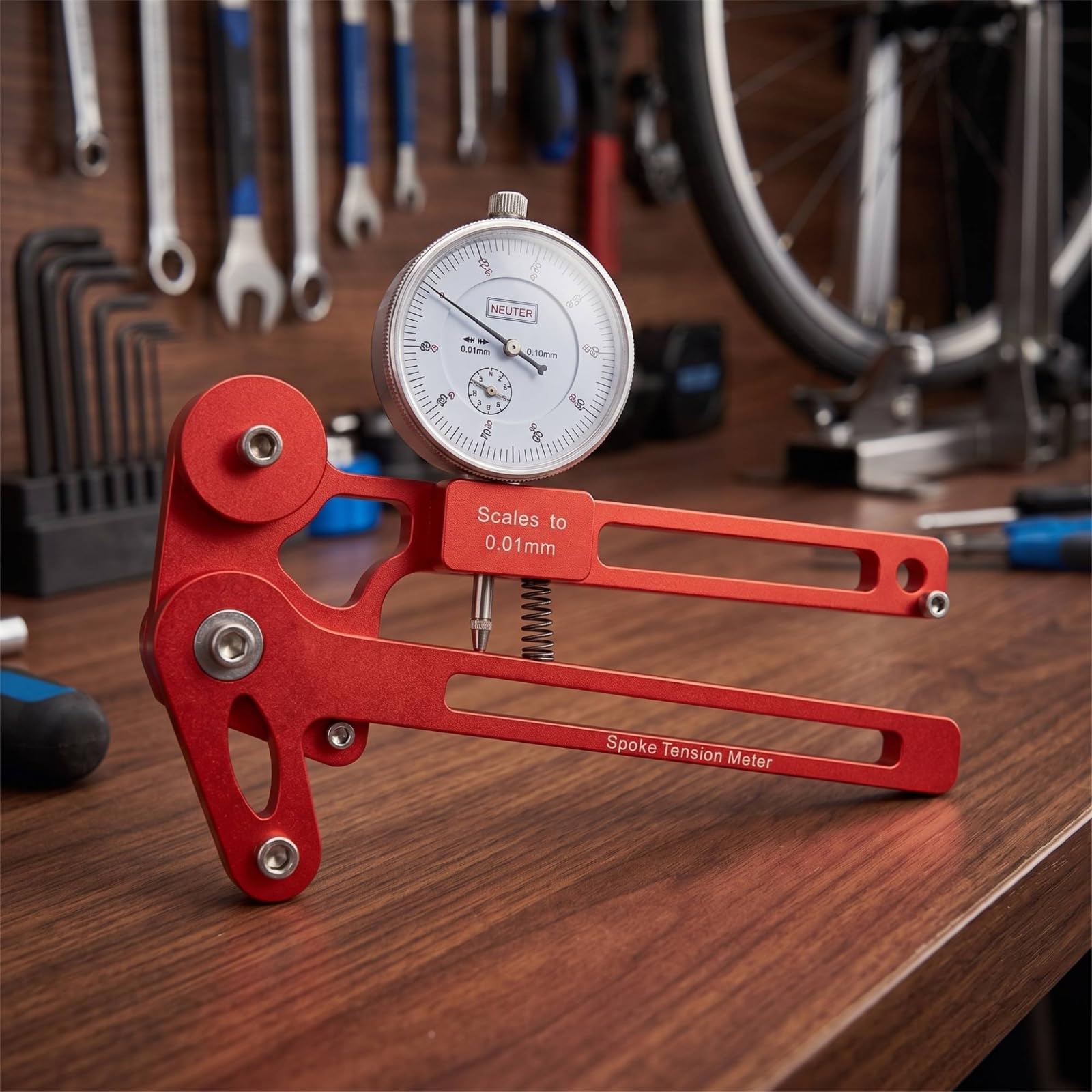 Speichenspannungsmesser Fahrrad Speichenspannungsmesser Tensiometer Laufrichtwerkzeug Messgerät Aluminiumlegierung mit Sandgestrahlter, Einheitsgröße, Mechanische Anzeige
