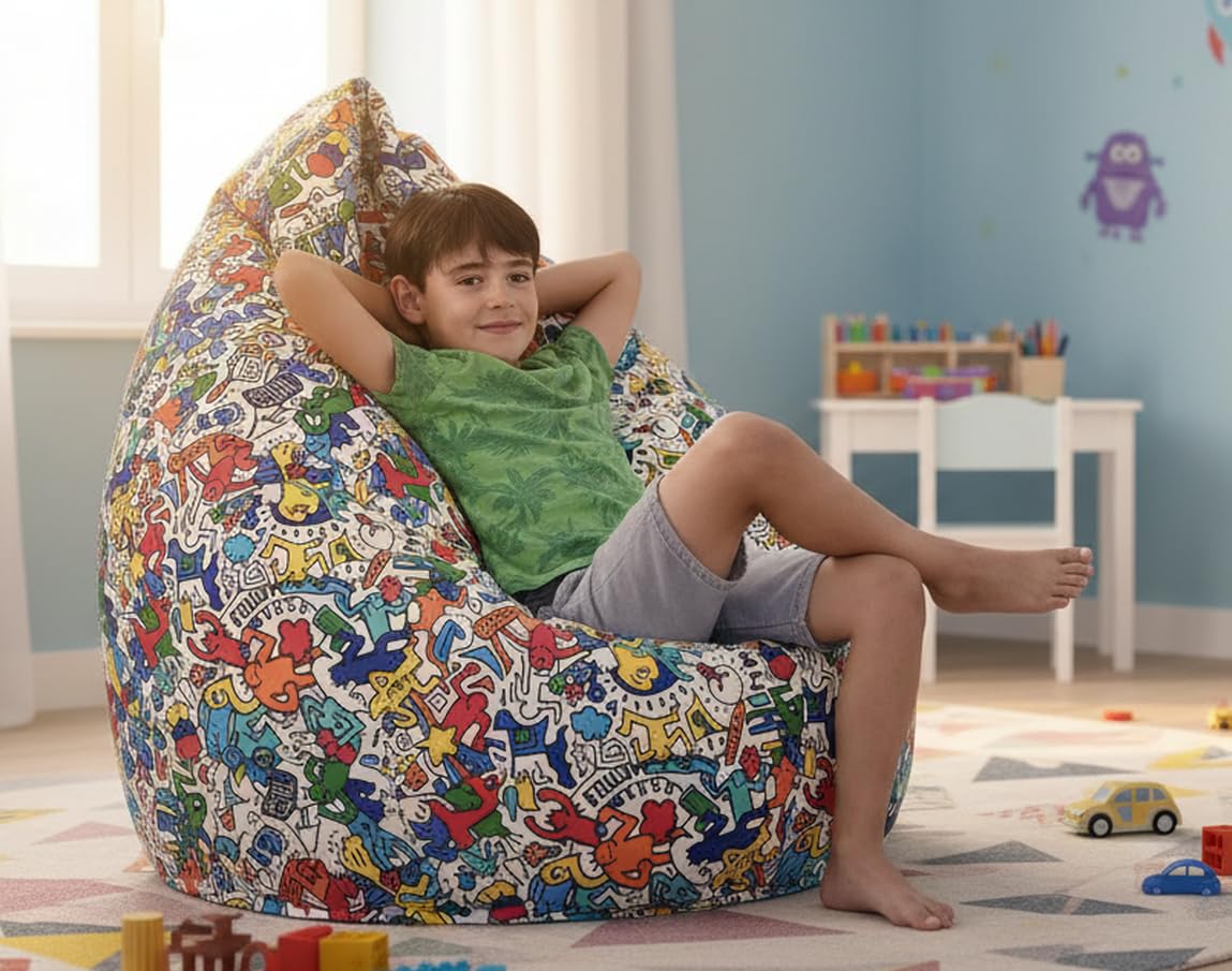 Vilber, PUFF PERA XL, Ergonómico y moldeable. TAMAÑO: 80x130 cm relleno perlas poliestireno con 260 Litros. Tela estampada impermeable antimanchas para uso interior y exterior. Colección POP