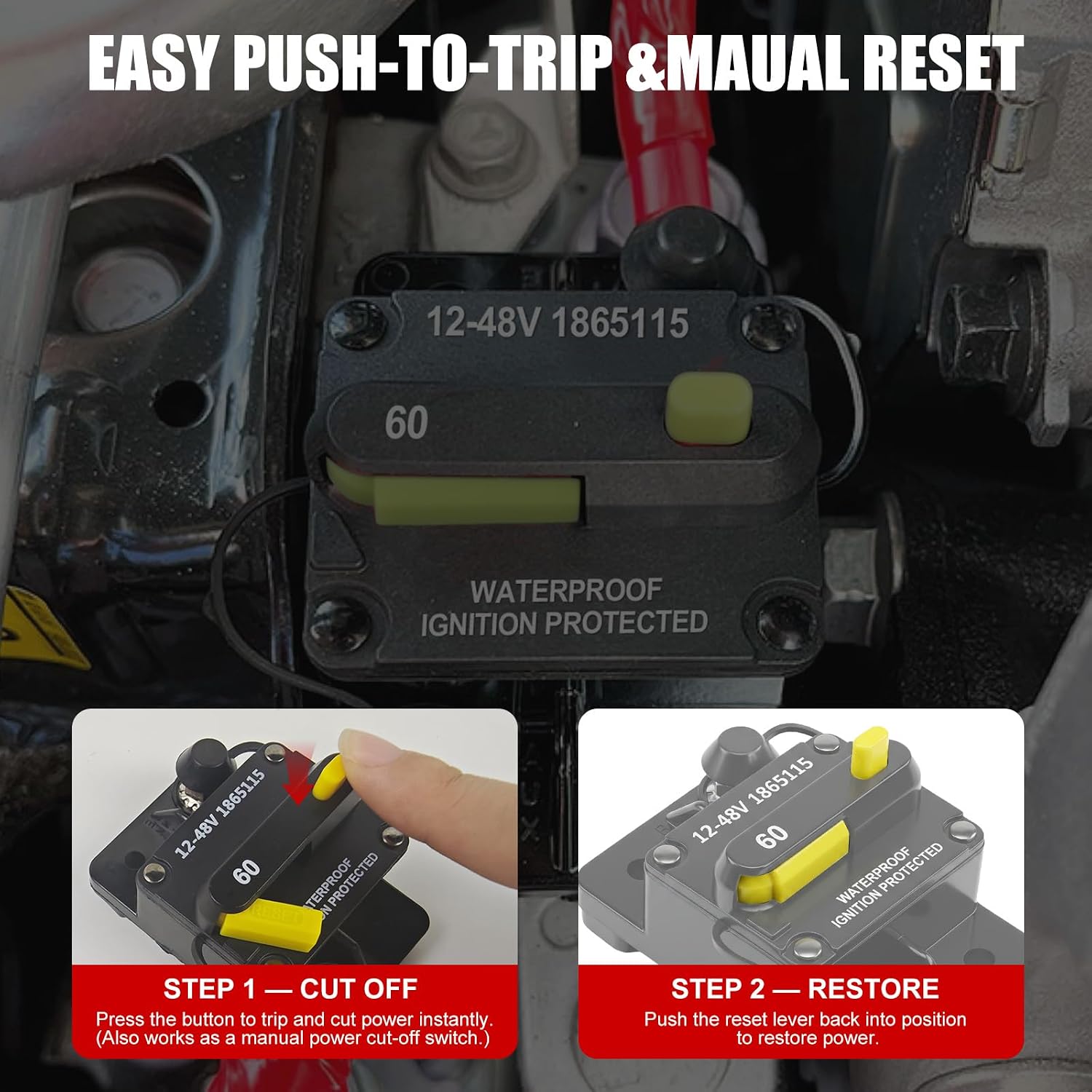 MKR-28 1865120 Trolling Motor Plug & Receptacle MKR-27 60A Circuit Breaker | Compatible with Minn Kota freshwater and saltwater trolling motors, operating from 12V to 48V