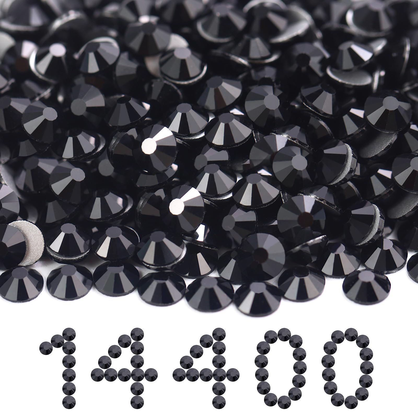 Flatback Rhinestones Bulk, 14400PCS Black Rhinestones for Clothes DIY Decoration Crafts, Black, SS20, 4.6-4.8mm