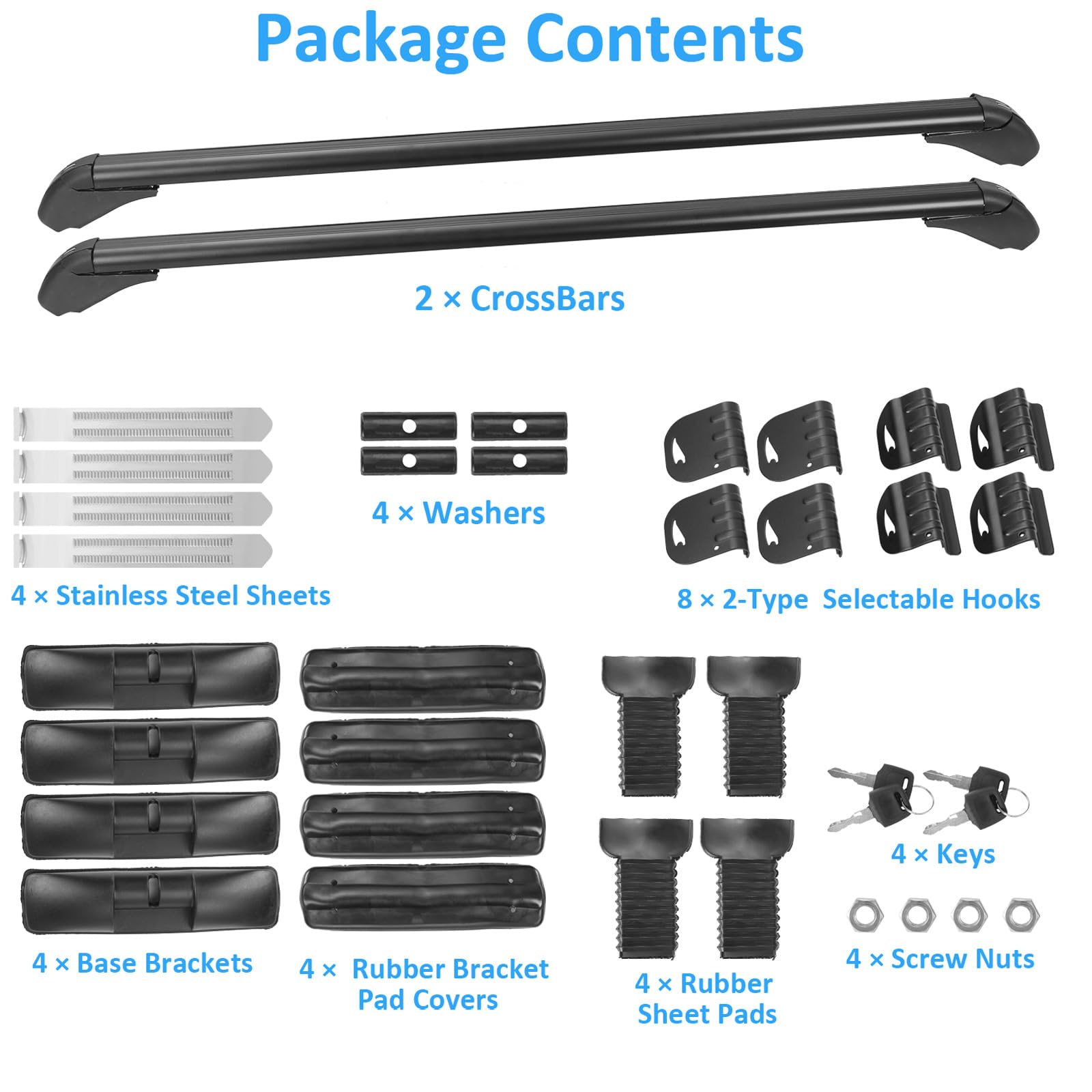 43inch Universal Car Roof Rack, Aluminum Car Roof Rack Cross Bars, Anti-Theft Lock, Adjustable Window Frame for Bike Kayak Cargo Luggage, 42.91-44.88 inch Distance Between Rain Grooves, 165LBS Load