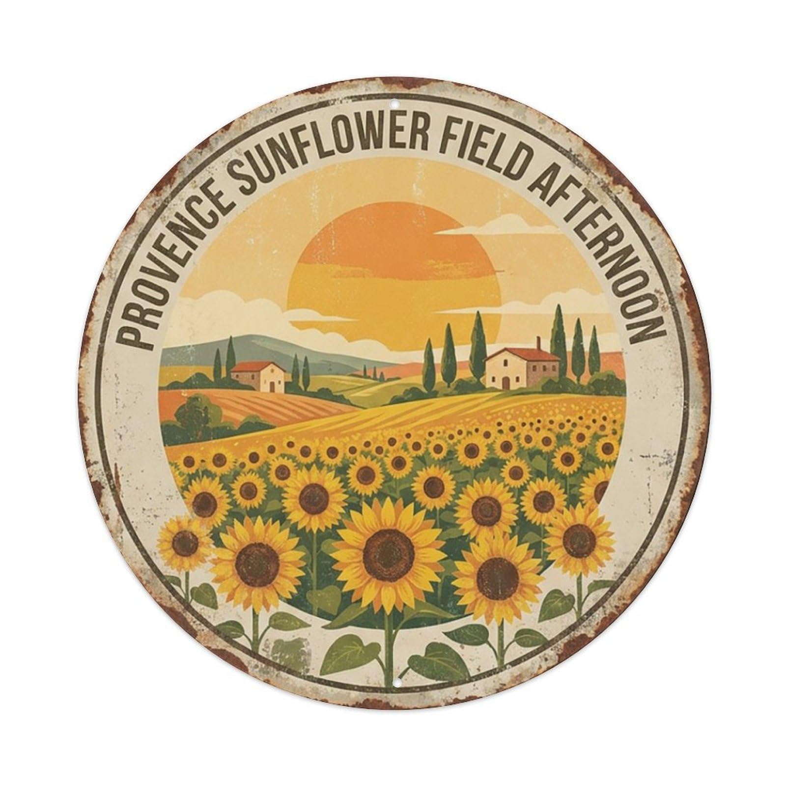 Sunflower Field Afternoon Travel French Provence Metal Tin Sign
