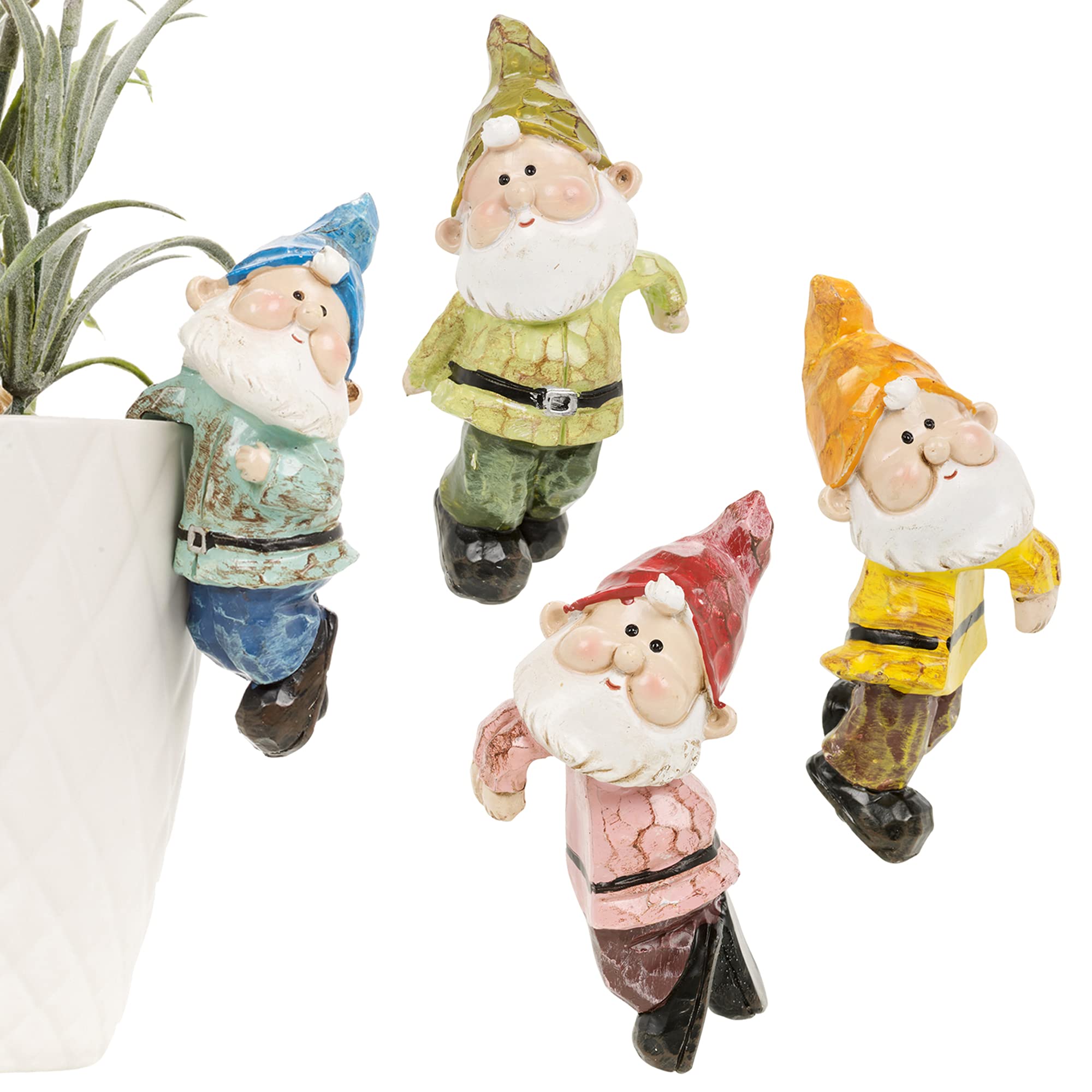 Urbnliving Yellow,Blue,Green,Red 4Pcs Hanging Flower Pot Gift Gnome Indoor Outdoor Garden Decoration Ornaments