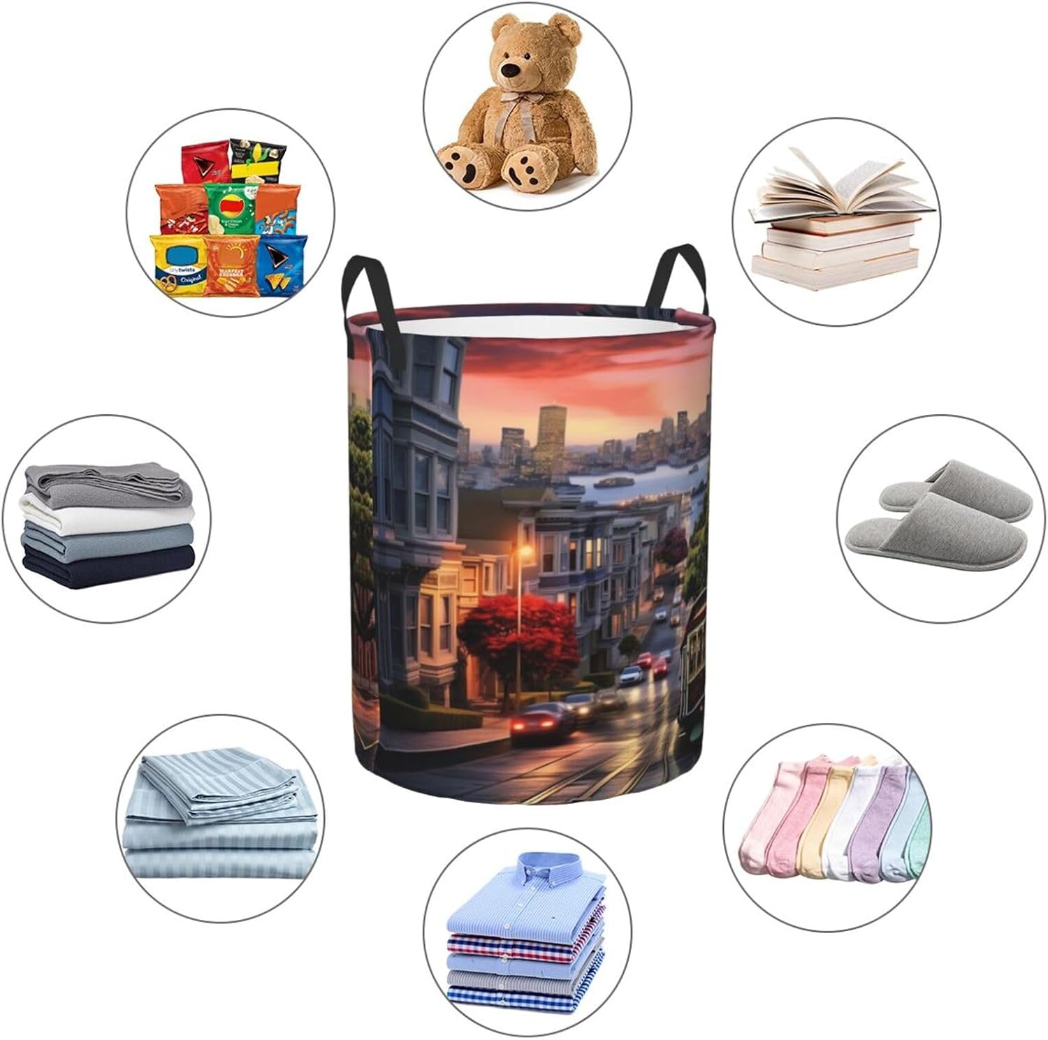 KIROJA San Francisco Laundry Hamper,Portable Clothes Hampers,Storage Basket Toys Storage Organizer For Home Dorm, Medium