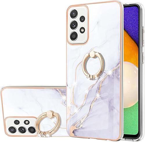 Dinglijia Funda para Samsung Galaxy A52, TPU suave + patrón de mármol IMD brillante anillo con función atril para niñas y mujeres, funda de Dinglijia Funda para Samsung Galaxy A52, TPU suave + patrón de mármol IMD brillante anillo con función atril para niñas y mujeres, funda de