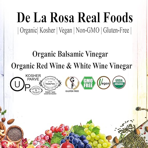 Miniatura 3 de De La Rosa - Vino blanco orgánico, vino tinto y vinagre balsámico, vegano, kosher, sin OMG y sin gluten, ideal para aderezos de ensalada, adobos y
