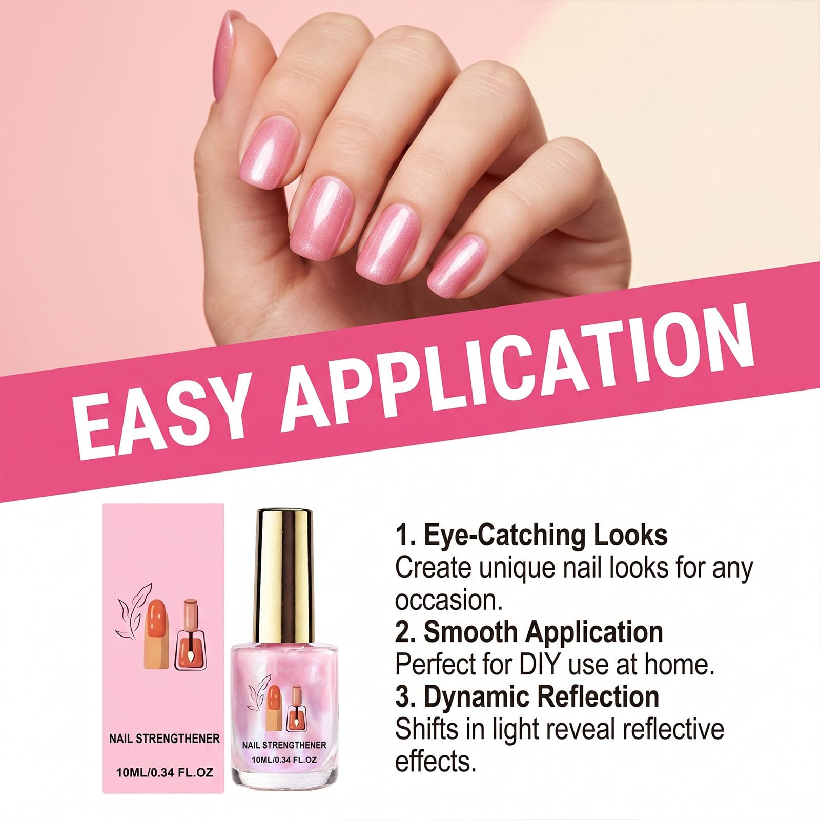 Rosa Glitter Nail Strengthener,Aria Asciutta Rosa Glitter Nail Polish per le Donne,Lunga Durata Formula Quick Dry con Scintillante Lucido Finitura,per fai da te Manicure Casa e Uso Quotidiano (8pcs)